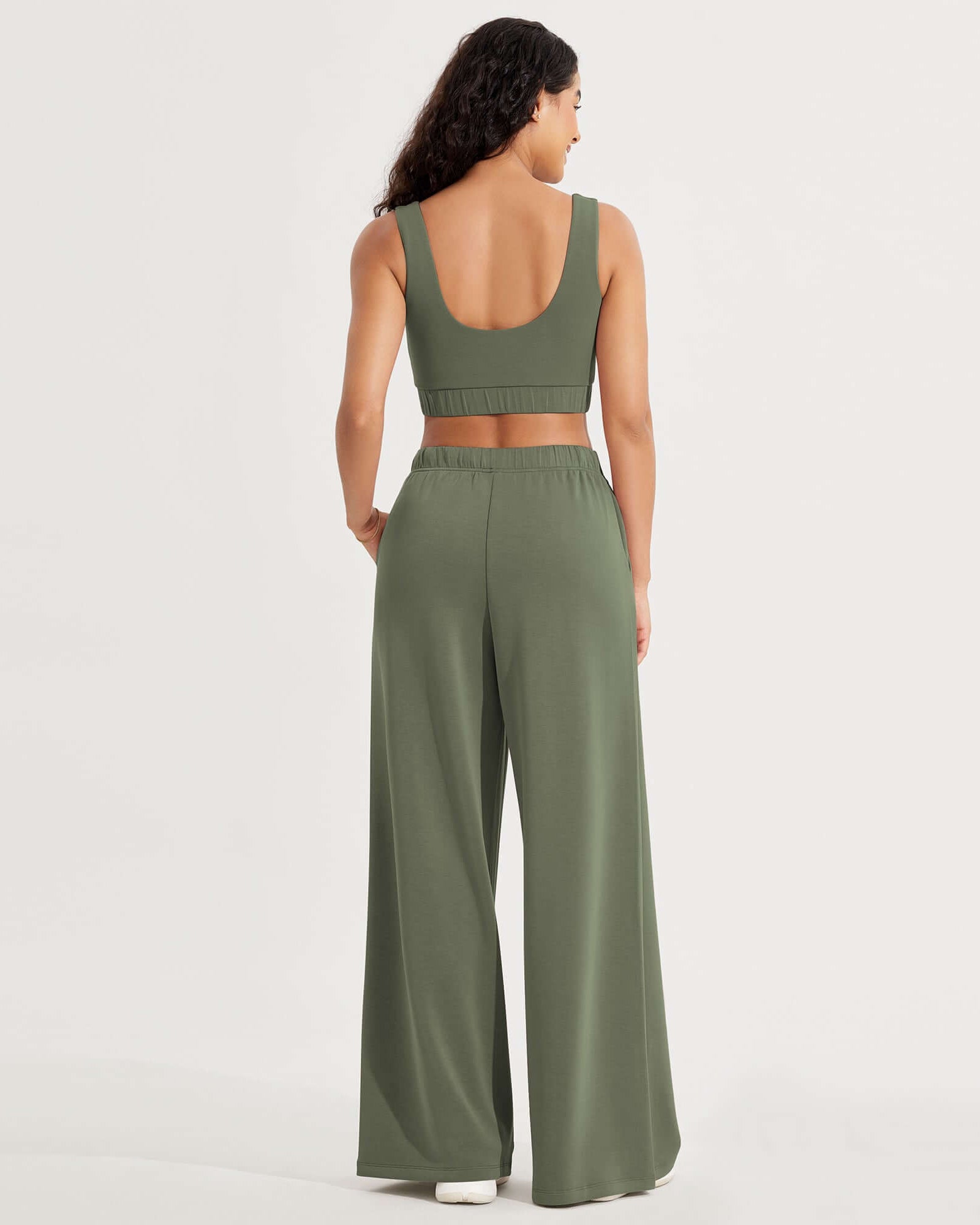 Modal Soft Drawstring High Waist Pull-On Casual Pants with Pockets - ododos