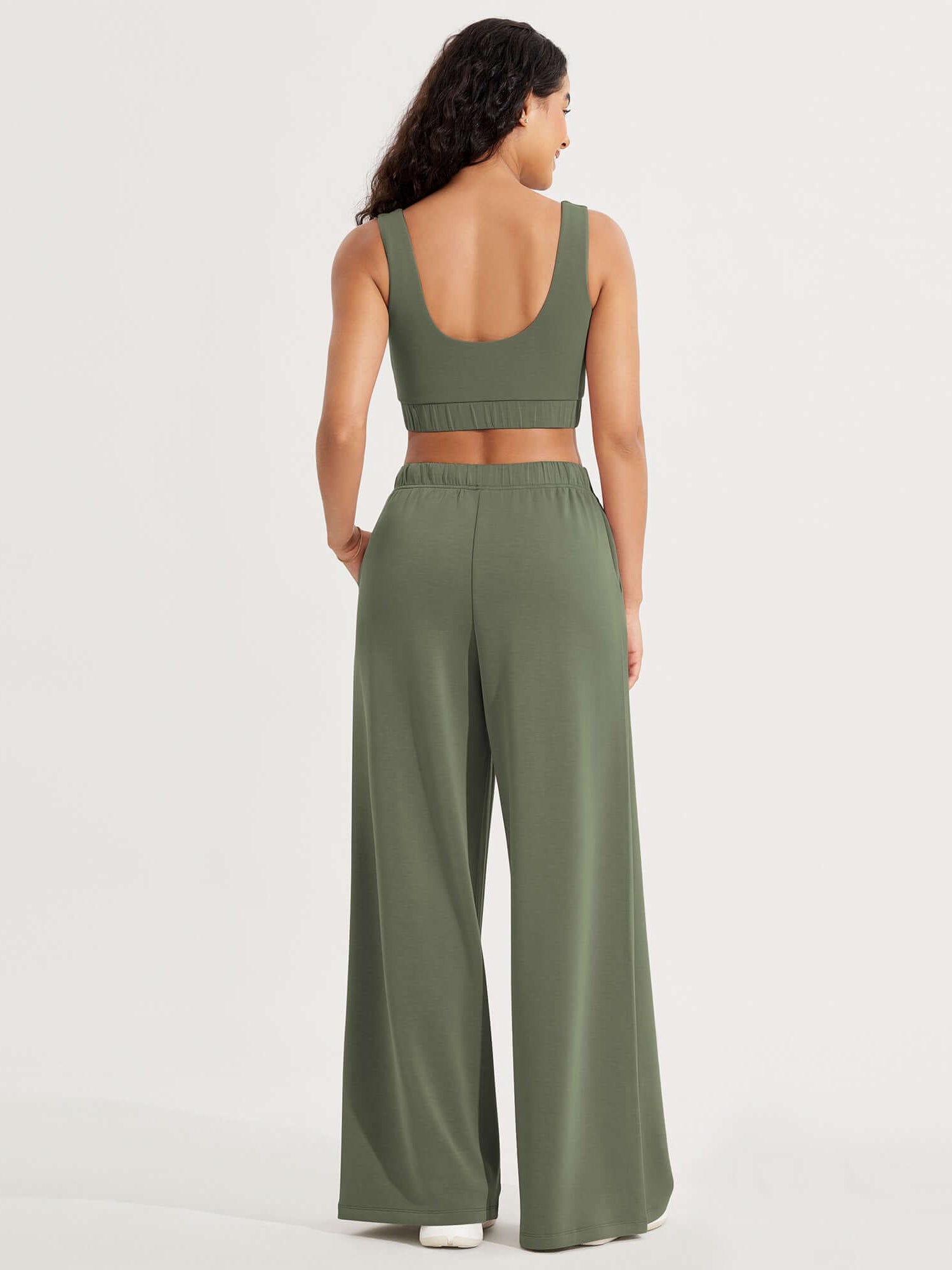 Modal Soft Drawstring High Waist Pull-On Casual Pants with Pockets - ododos