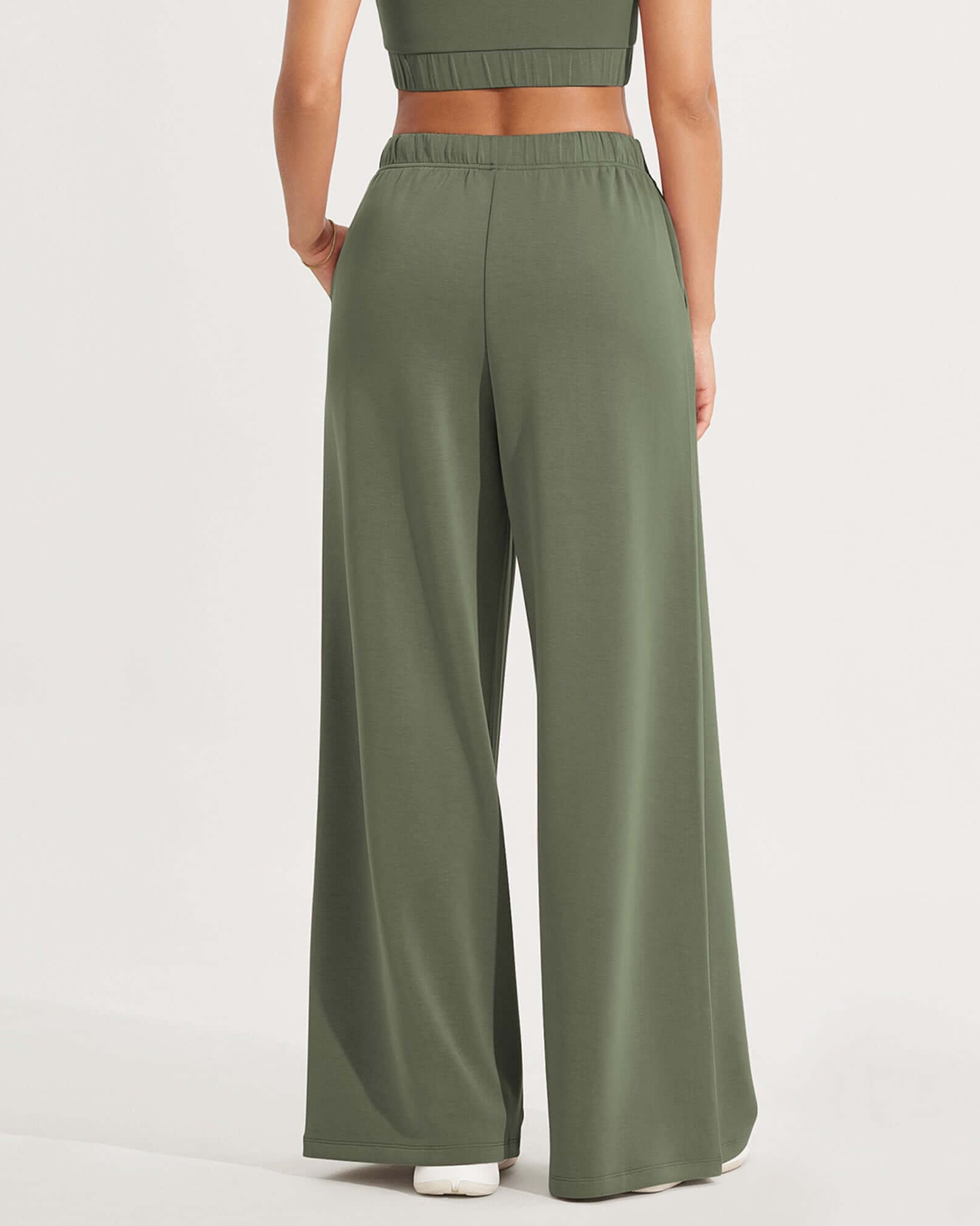 Modal Soft Drawstring High Waist Pull-On Casual Pants with Pockets - ododos