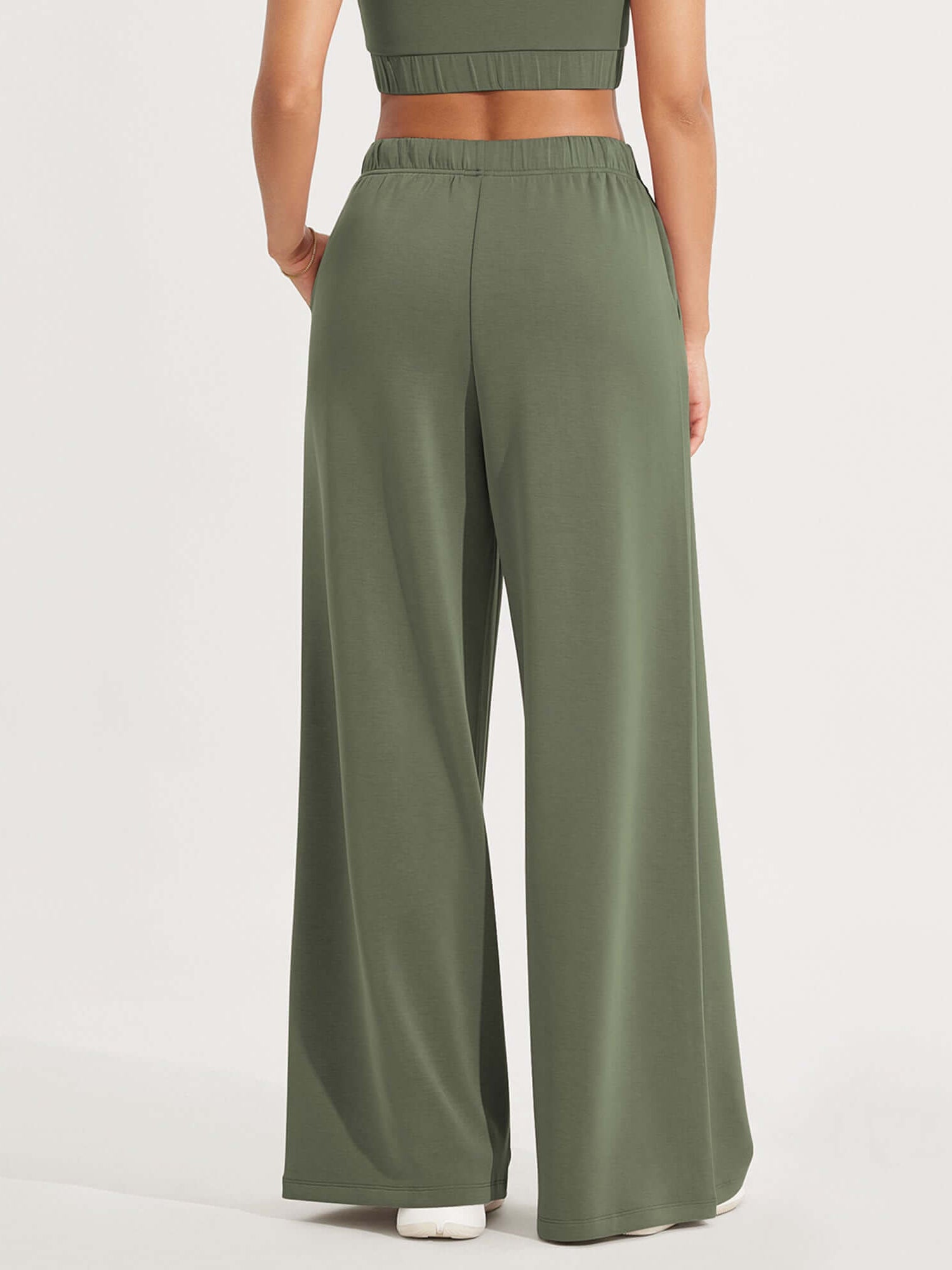 Modal Soft Drawstring High Waist Pull-On Casual Pants with Pockets - ododos