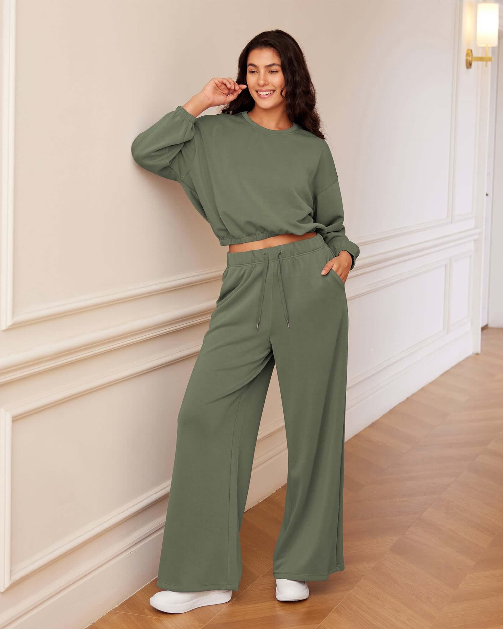 Modal Soft Drawstring High Waist Pull-On Casual Pants with Pockets - ododos