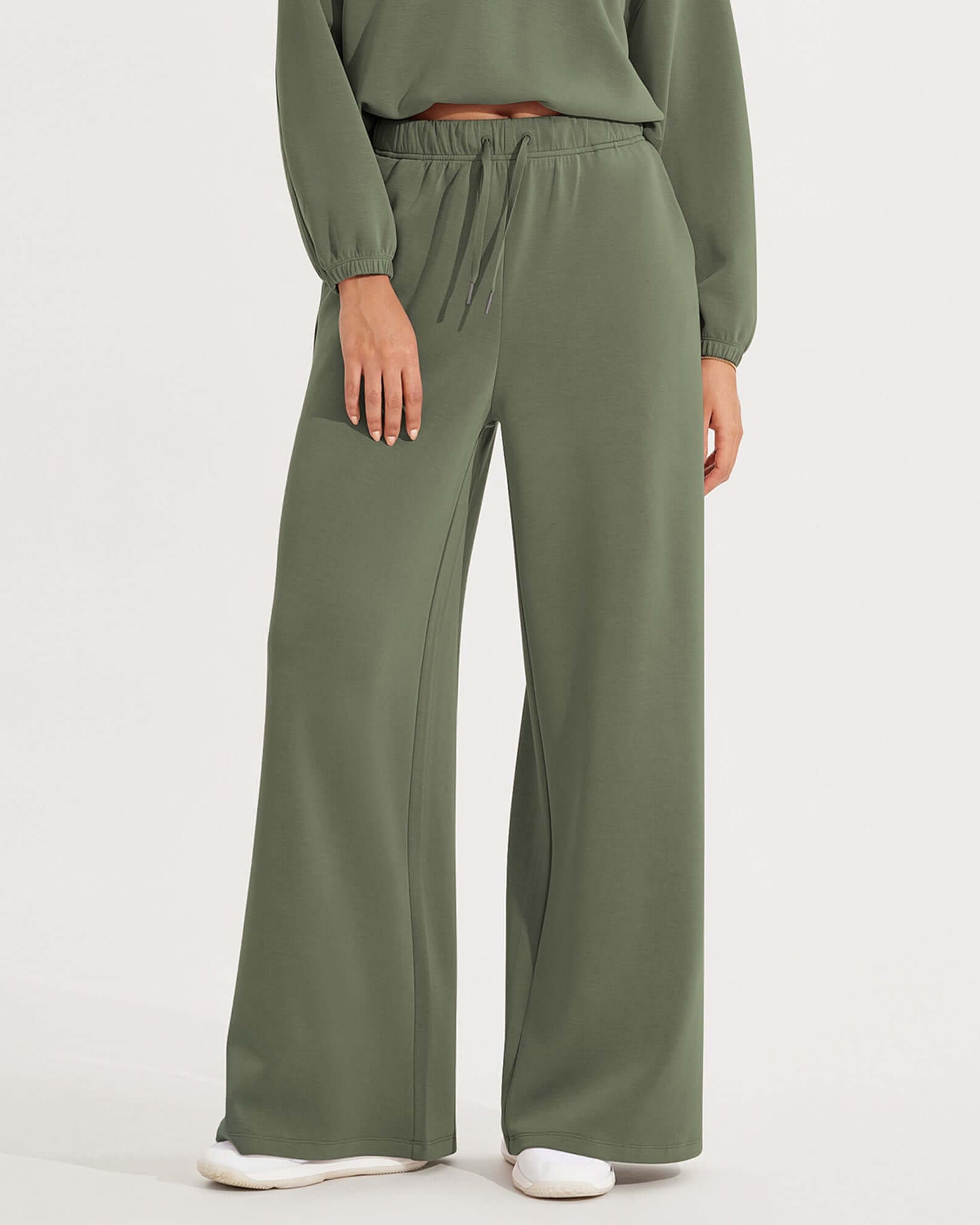 Modal Soft Drawstring High Waist Pull-On Casual Pants with Pockets Dark Sage - ododos