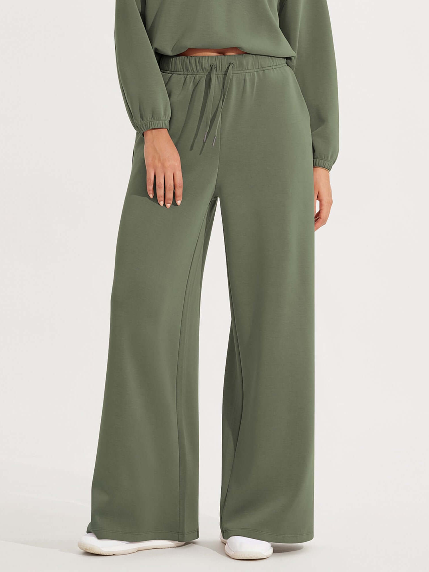 Modal Soft Drawstring High Waist Pull-On Casual Pants with Pockets Dark Sage - ododos