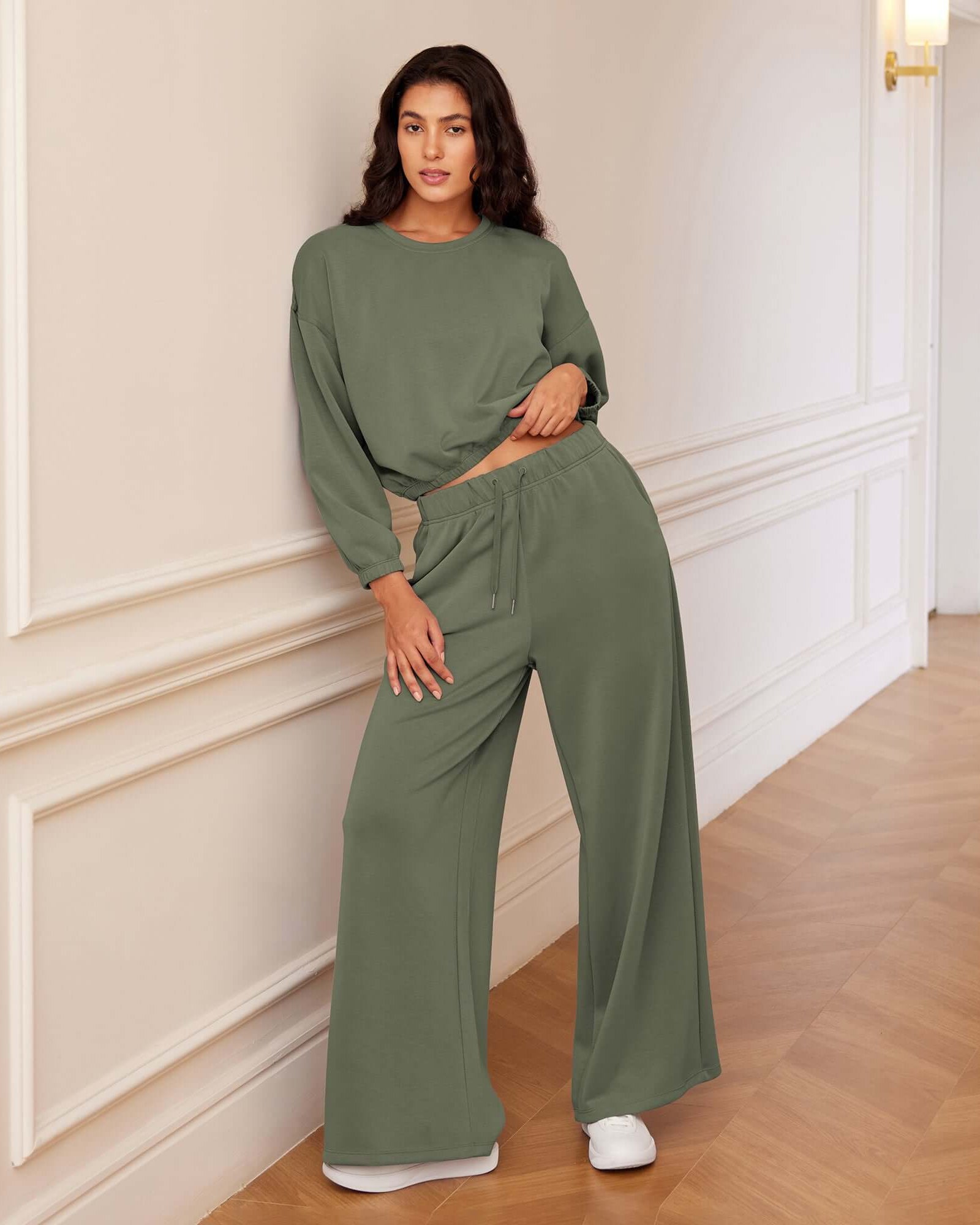 Modal Soft Drawstring High Waist Pull-On Casual Pants with Pockets - ododos