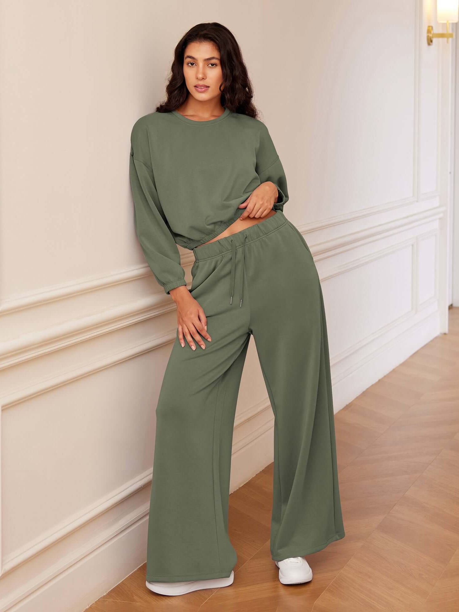Modal Soft Drawstring High Waist Pull-On Casual Pants with Pockets - ododos