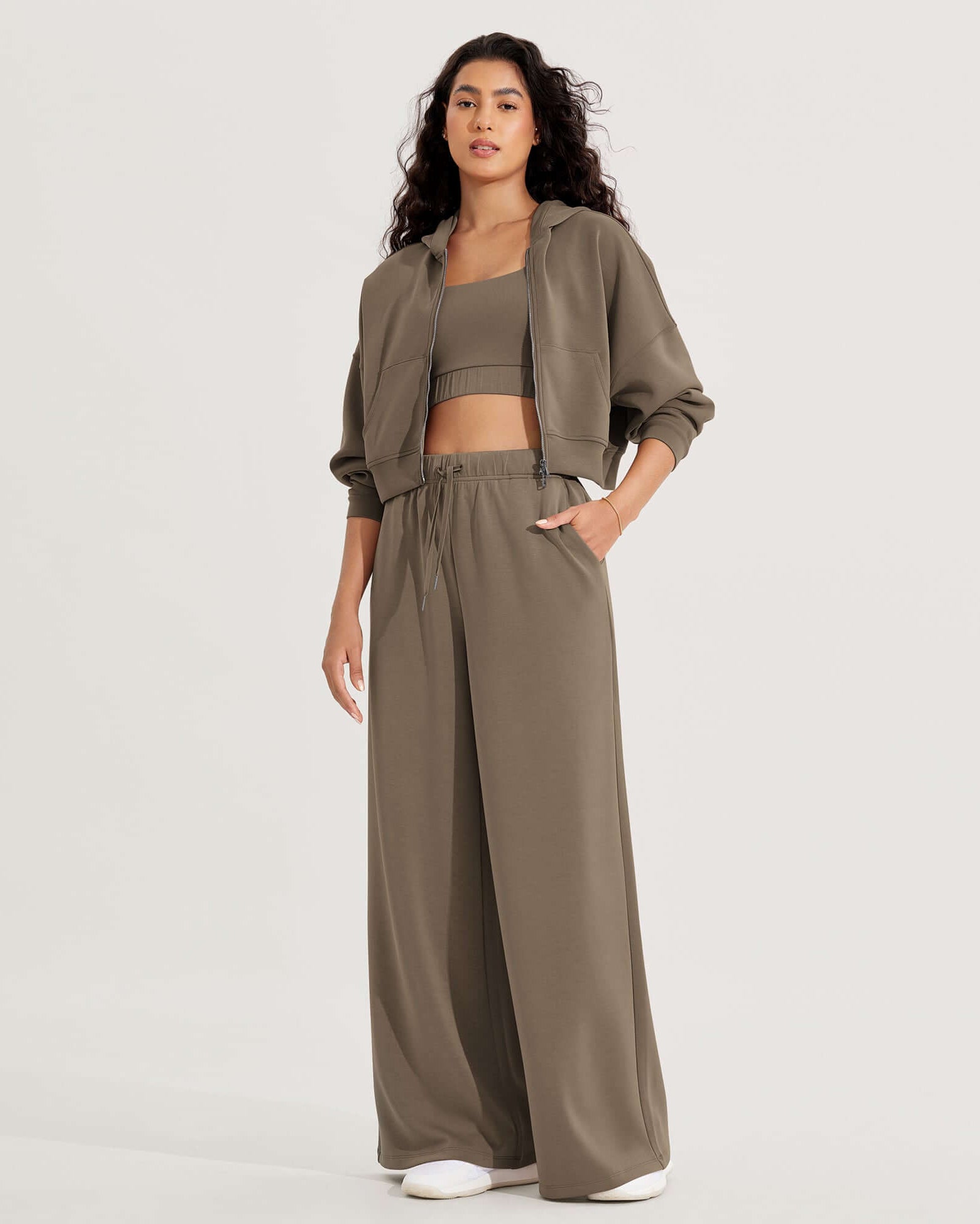 Modal Soft Drawstring High Waist Pull-On Casual Pants with Pockets - ododos