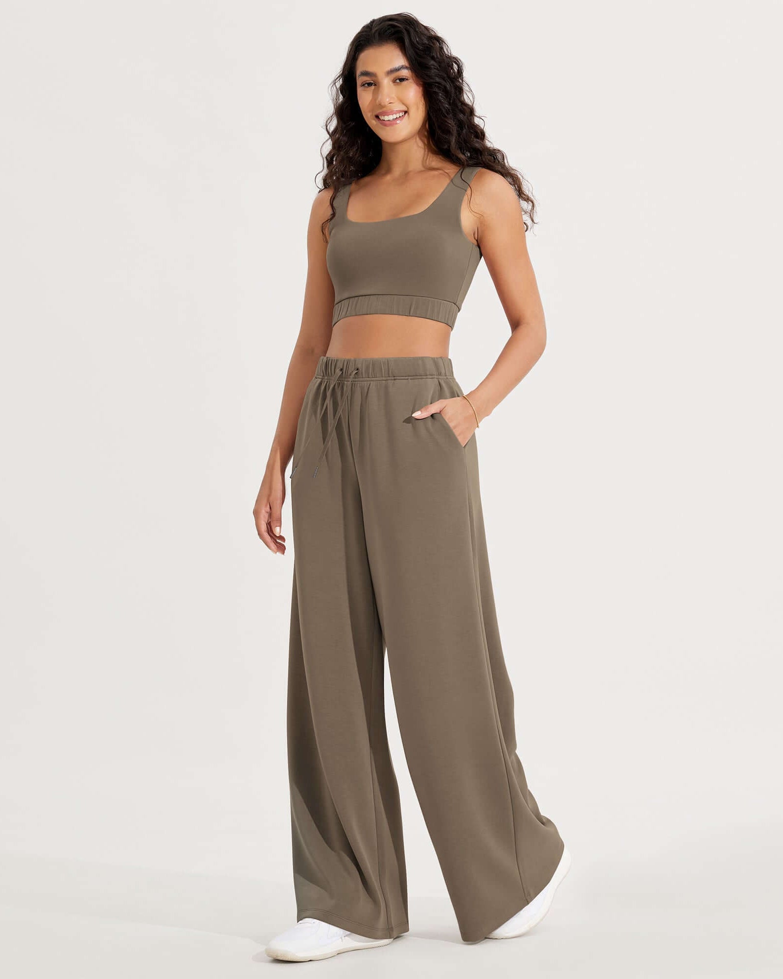 Modal Soft Drawstring High Waist Pull-On Casual Pants with Pockets - ododos