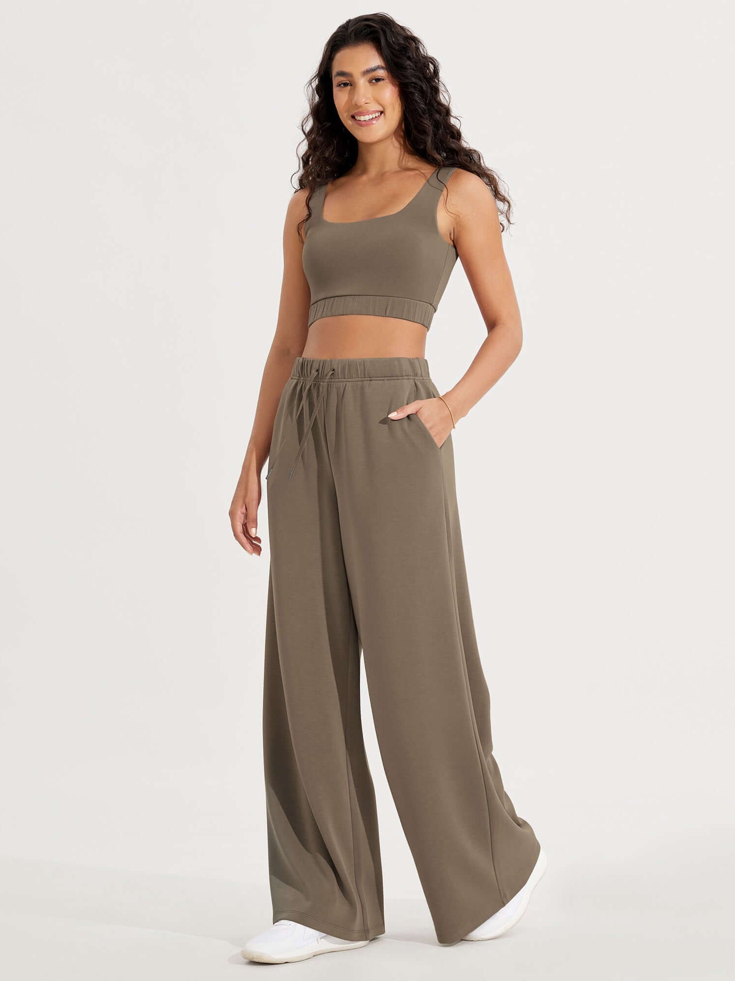 Modal Soft Drawstring High Waist Pull-On Casual Pants with Pockets - ododos