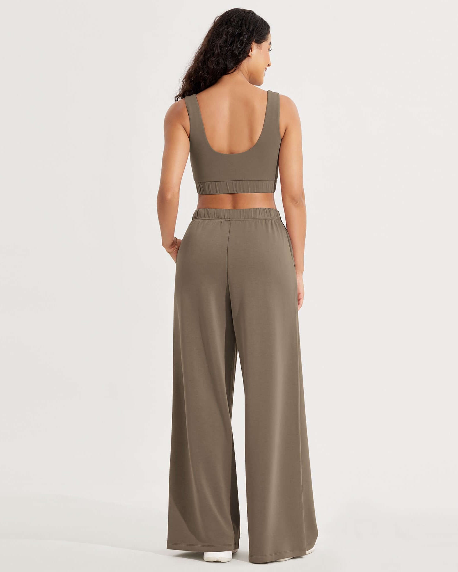 Modal Soft Drawstring High Waist Pull-On Casual Pants with Pockets - ododos
