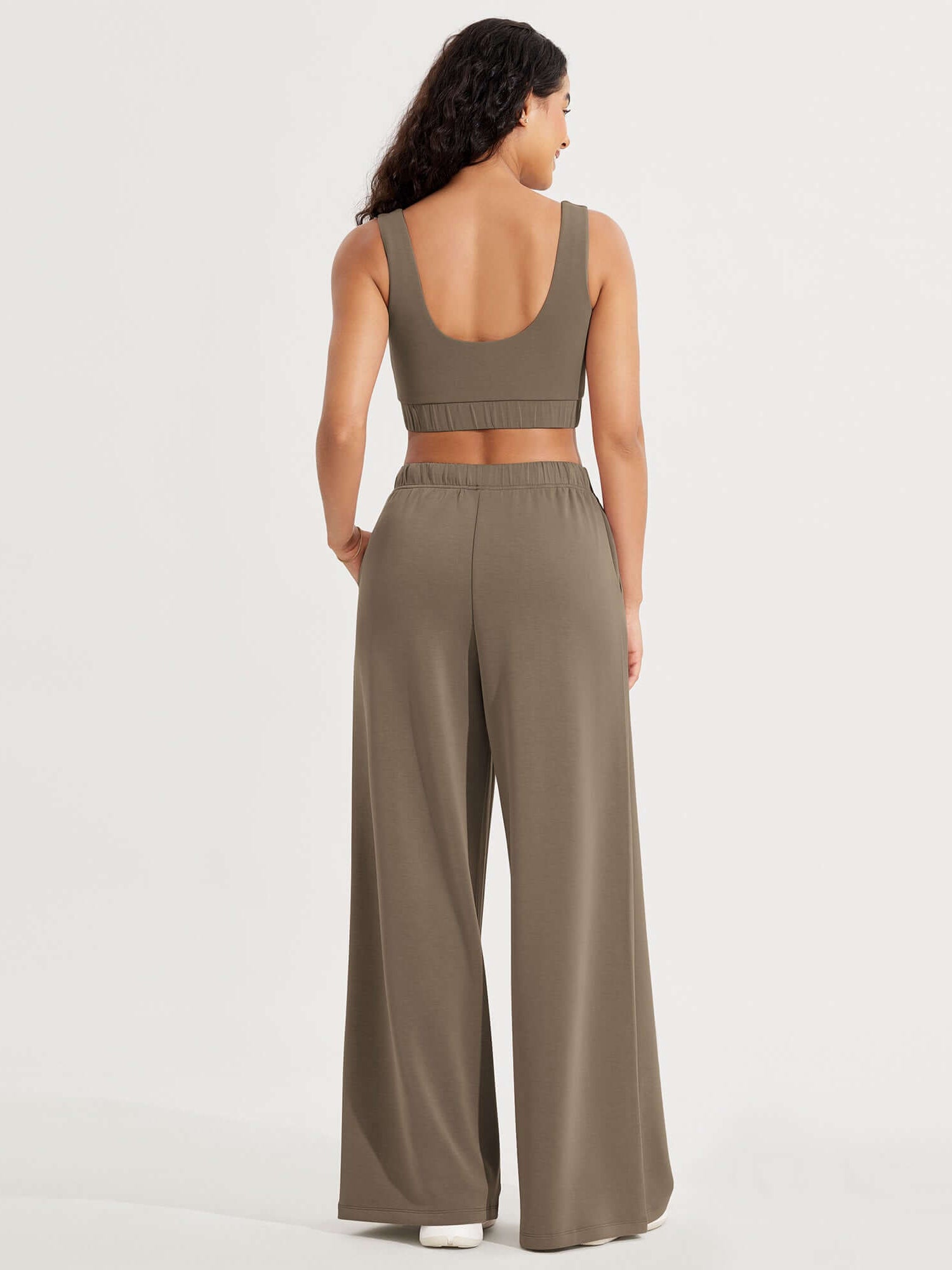 Modal Soft Drawstring High Waist Pull-On Casual Pants with Pockets - ododos