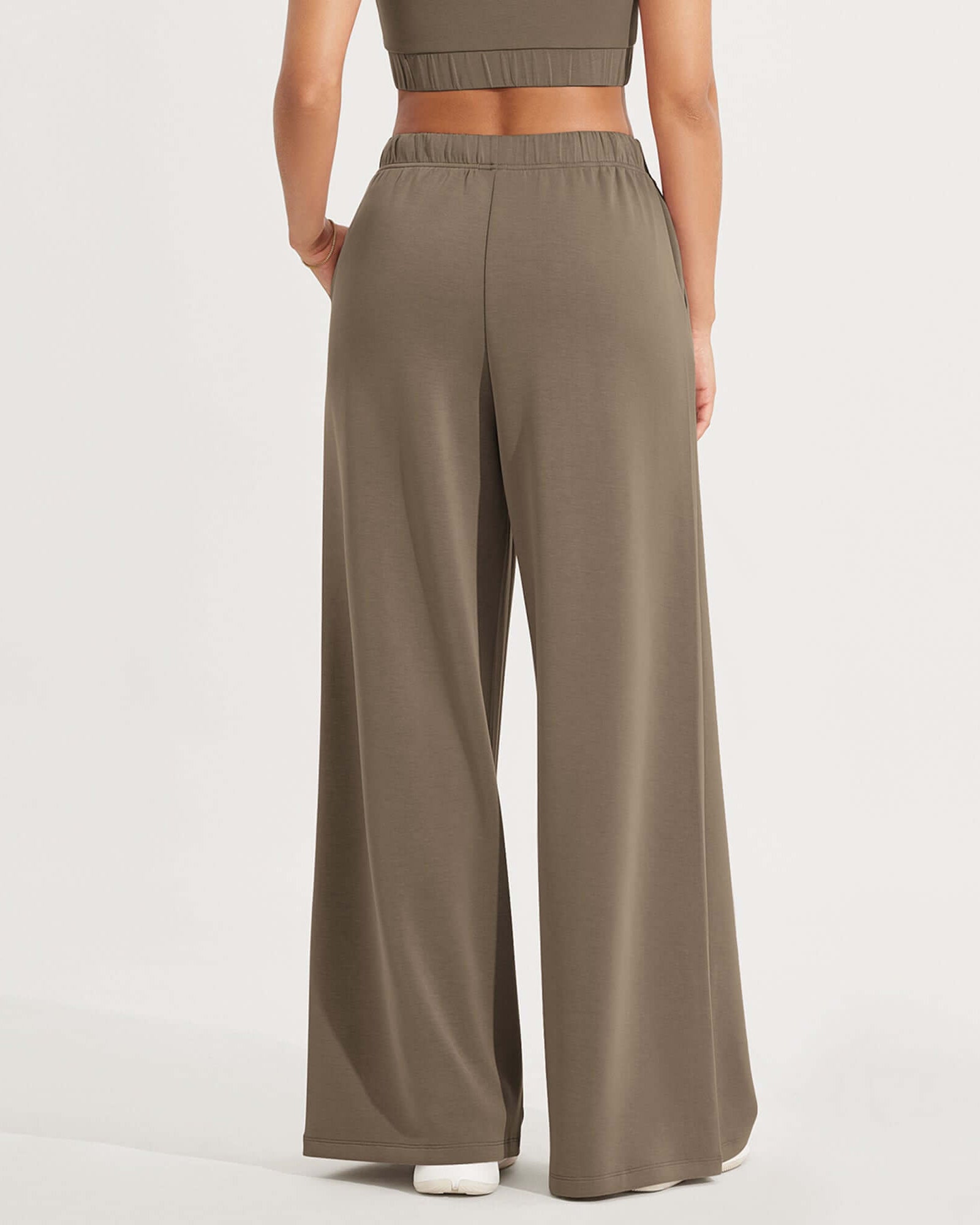 Modal Soft Drawstring High Waist Pull-On Casual Pants with Pockets - ododos