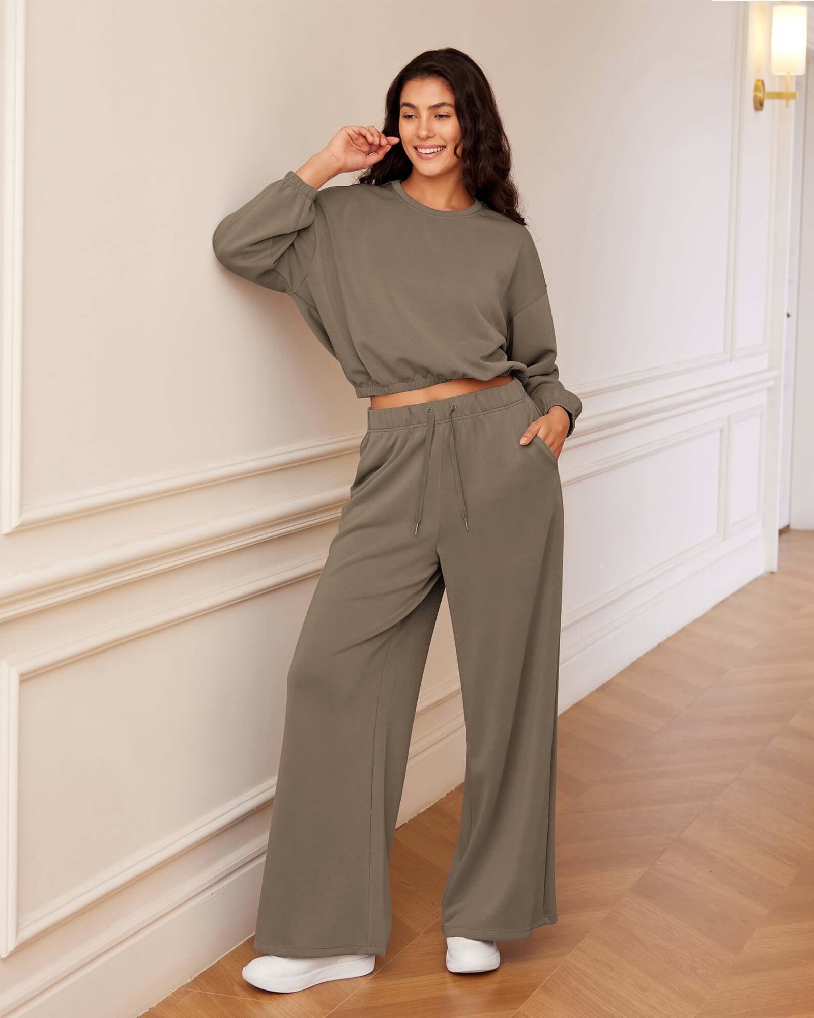 Modal Soft Drawstring High Waist Pull-On Casual Pants with Pockets - ododos