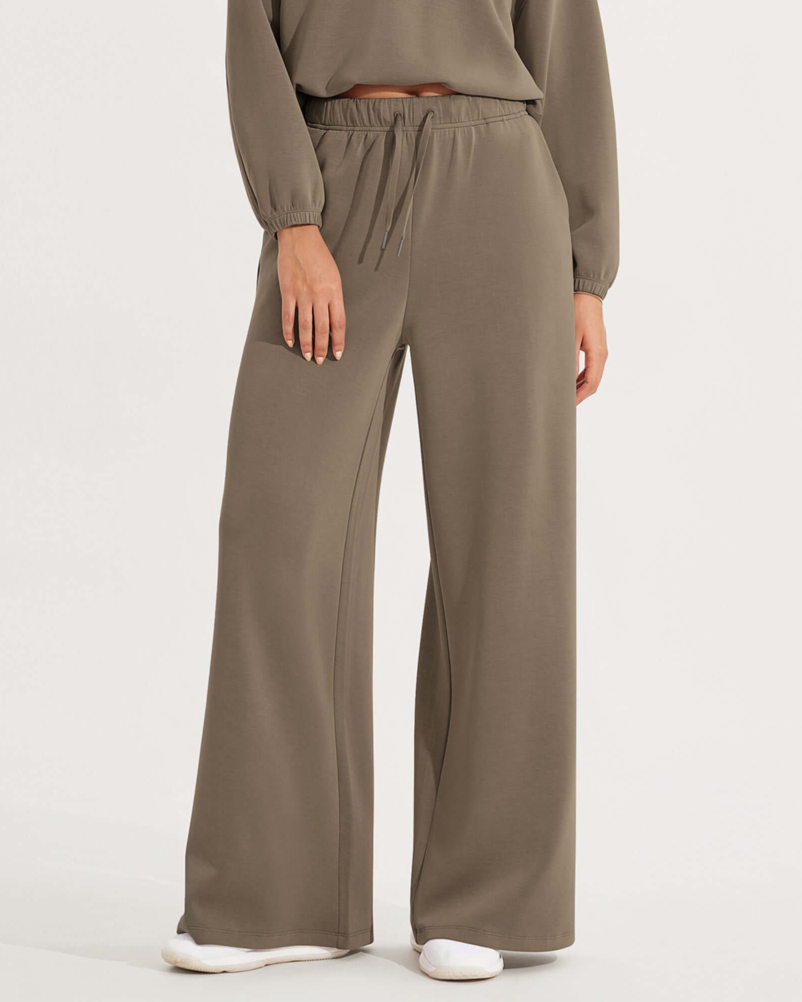 Modal Soft Drawstring High Waist Pull-On Casual Pants with Pockets Espresso - ododos