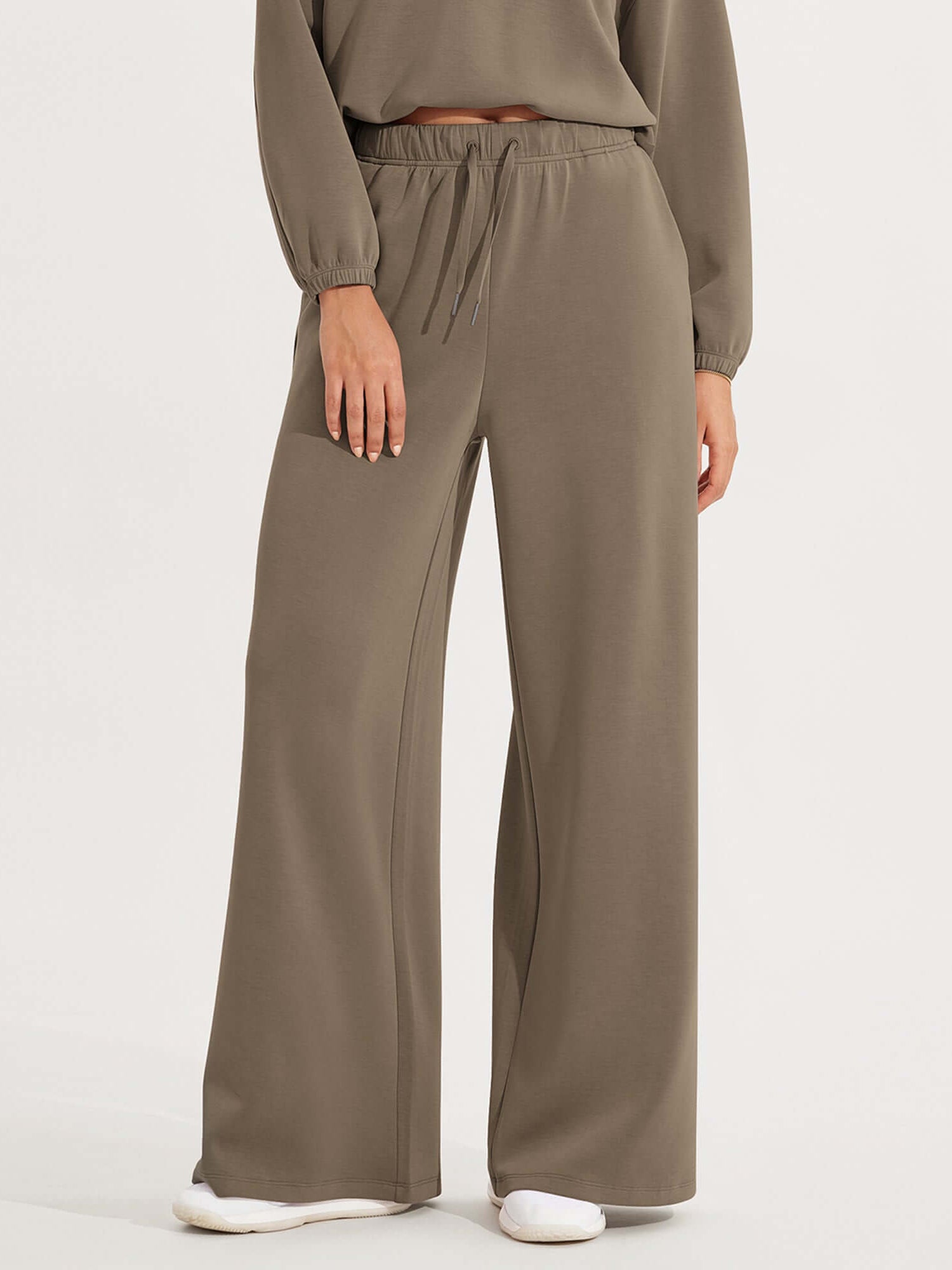 Modal Soft Drawstring High Waist Pull-On Casual Pants with Pockets Espresso - ododos