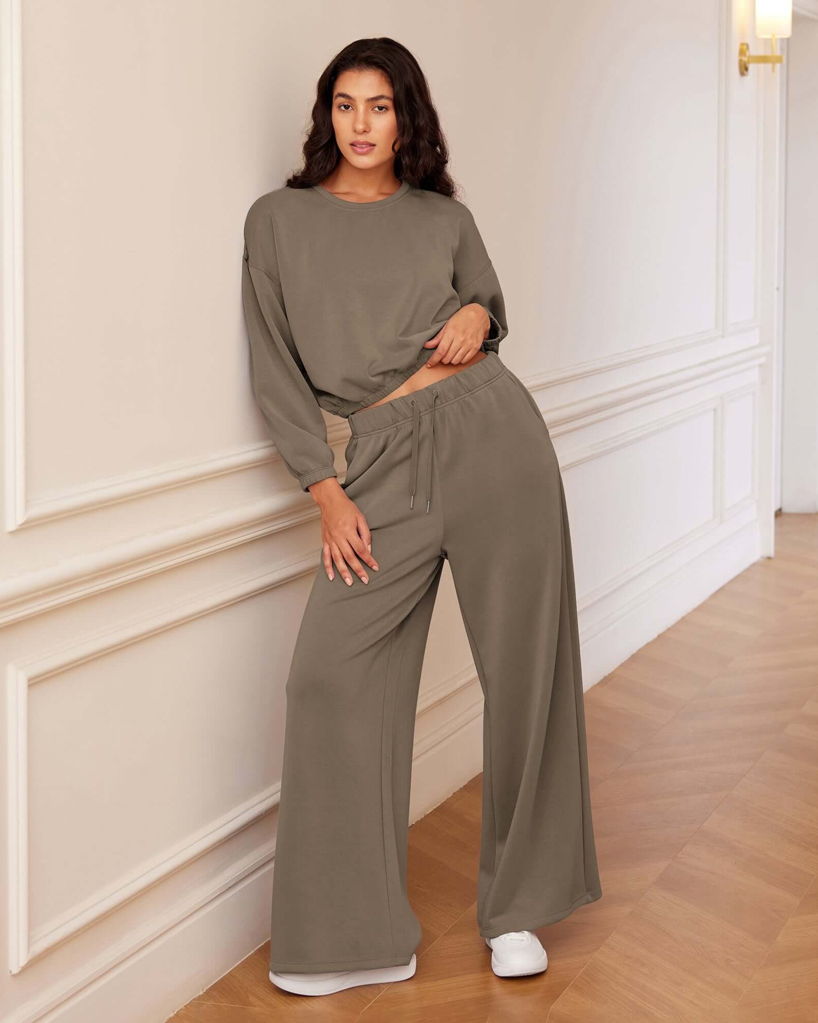 Modal Soft Drawstring High Waist Pull-On Casual Pants with Pockets - ododos