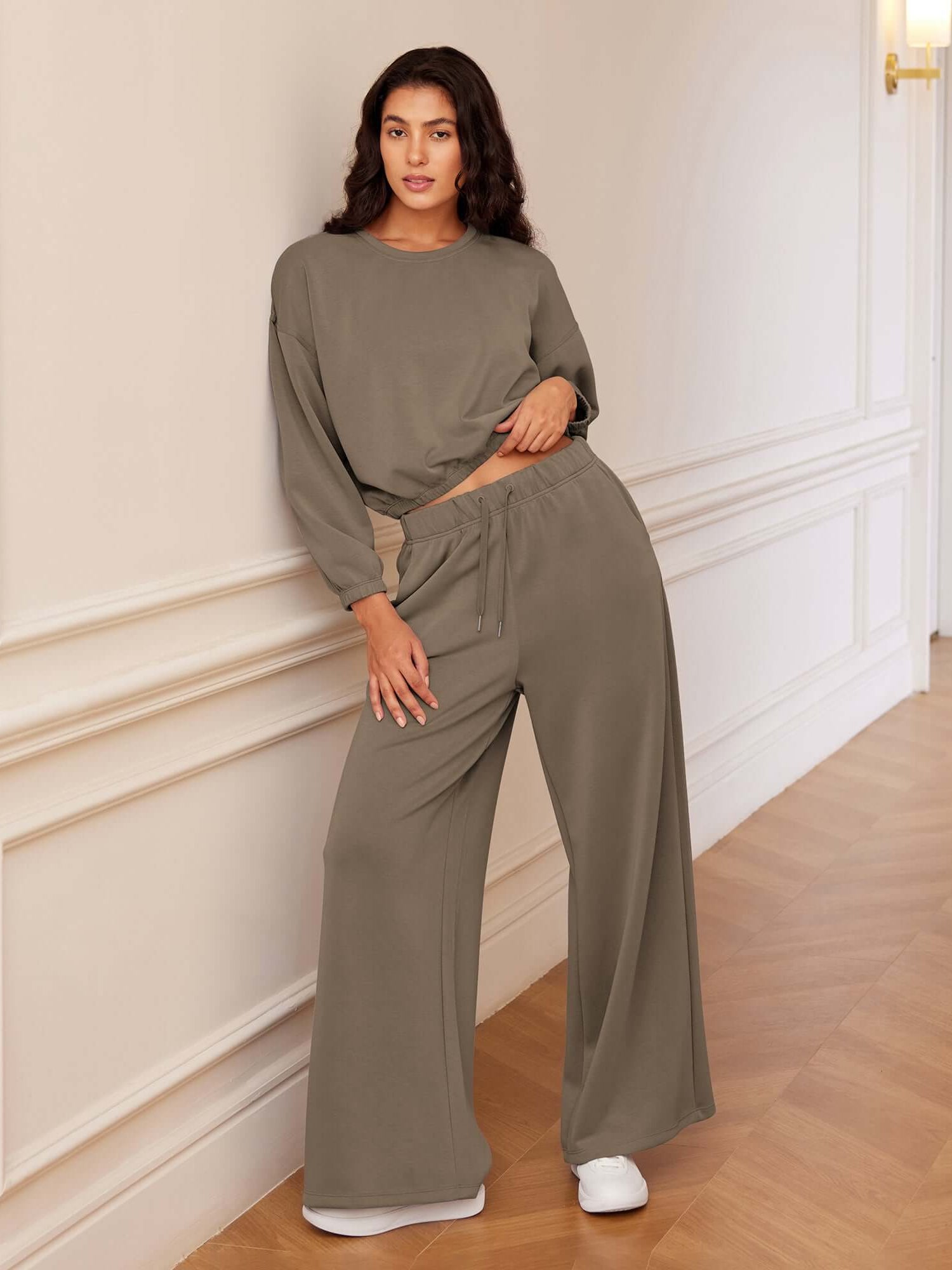 Modal Soft Drawstring High Waist Pull-On Casual Pants with Pockets - ododos