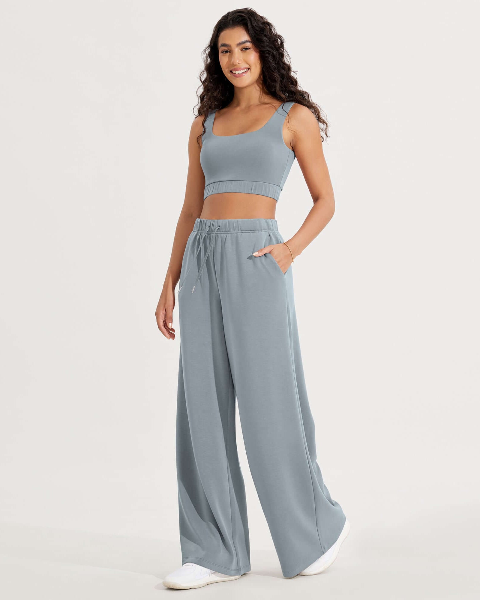 Modal Soft Drawstring High Waist Pull-On Casual Pants with Pockets - ododos