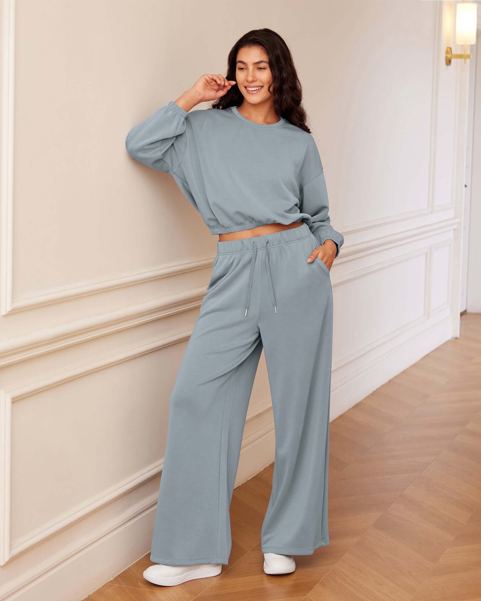 Modal Soft Drawstring High Waist Pull-On Casual Pants with Pockets - ododos