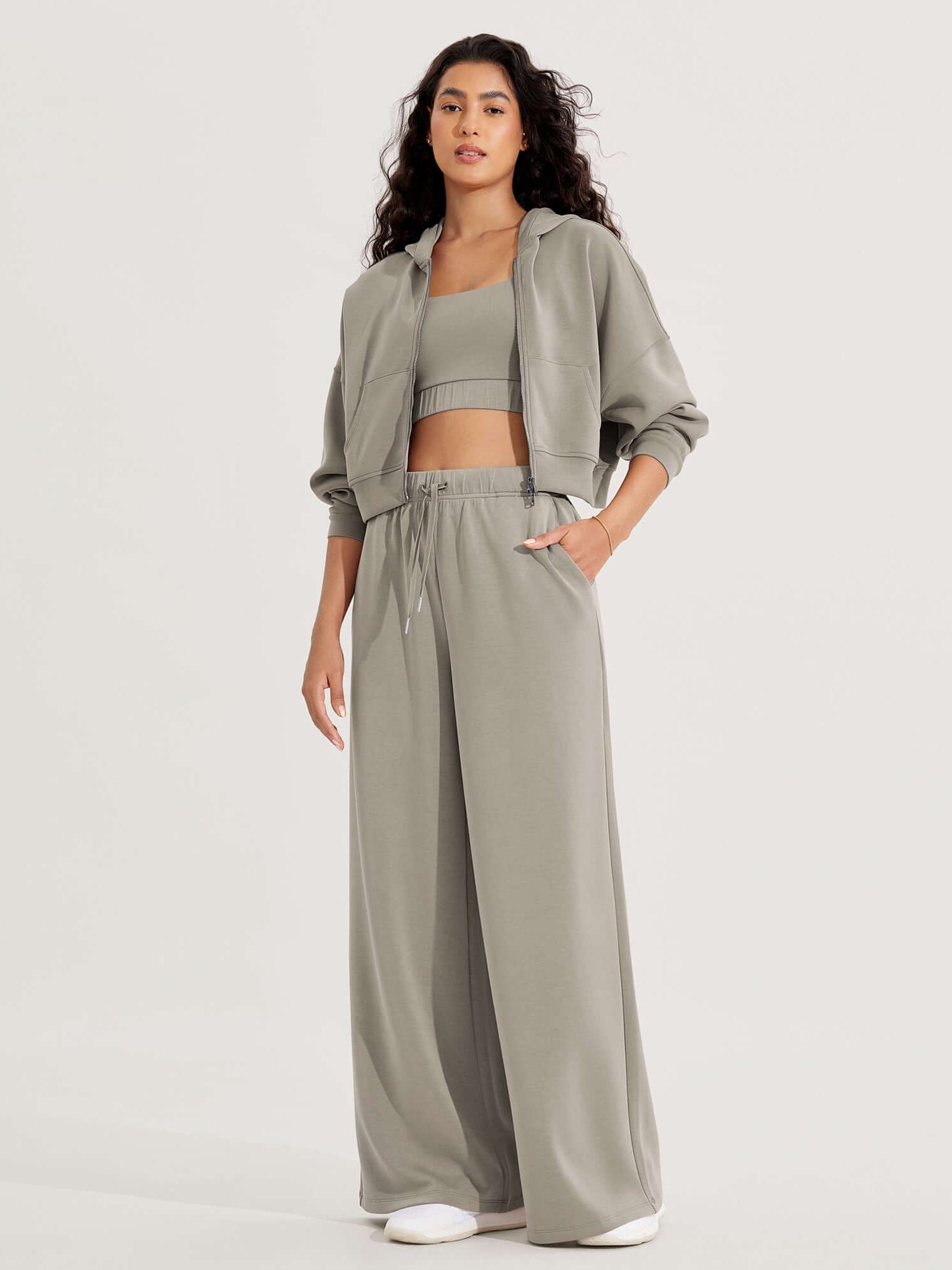 Modal Soft Drawstring High Waist Pull-On Casual Pants with Pockets - ododos