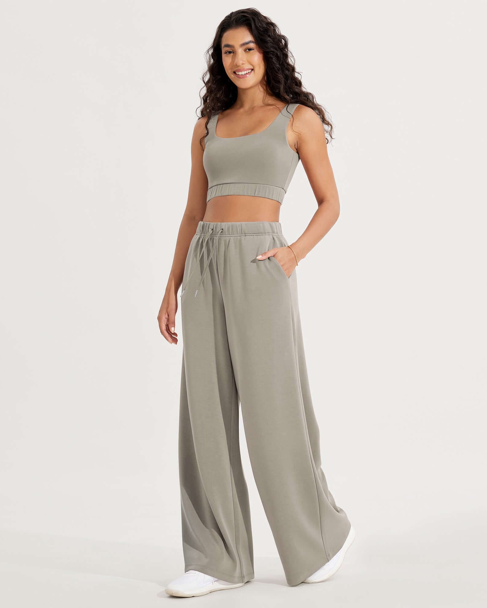 Modal Soft Drawstring High Waist Pull-On Casual Pants with Pockets - ododos