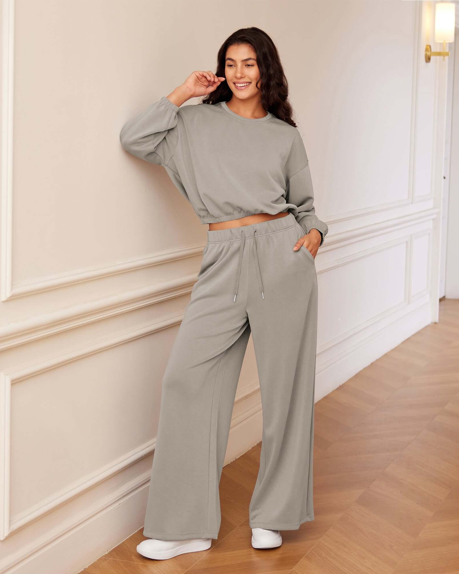 Modal Soft Drawstring High Waist Pull-On Casual Pants with Pockets - ododos
