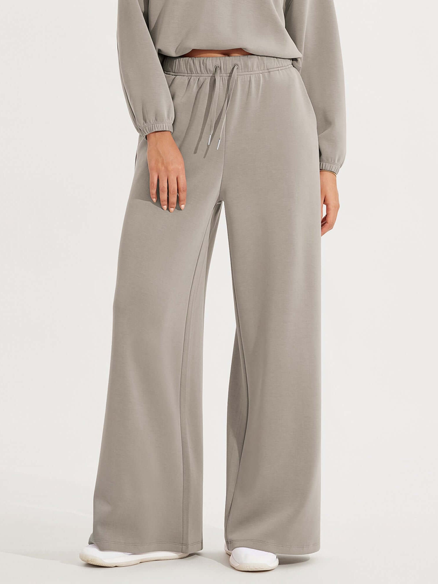 Modal Soft Drawstring High Waist Pull-On Casual Pants with Pockets Khaki - ododos