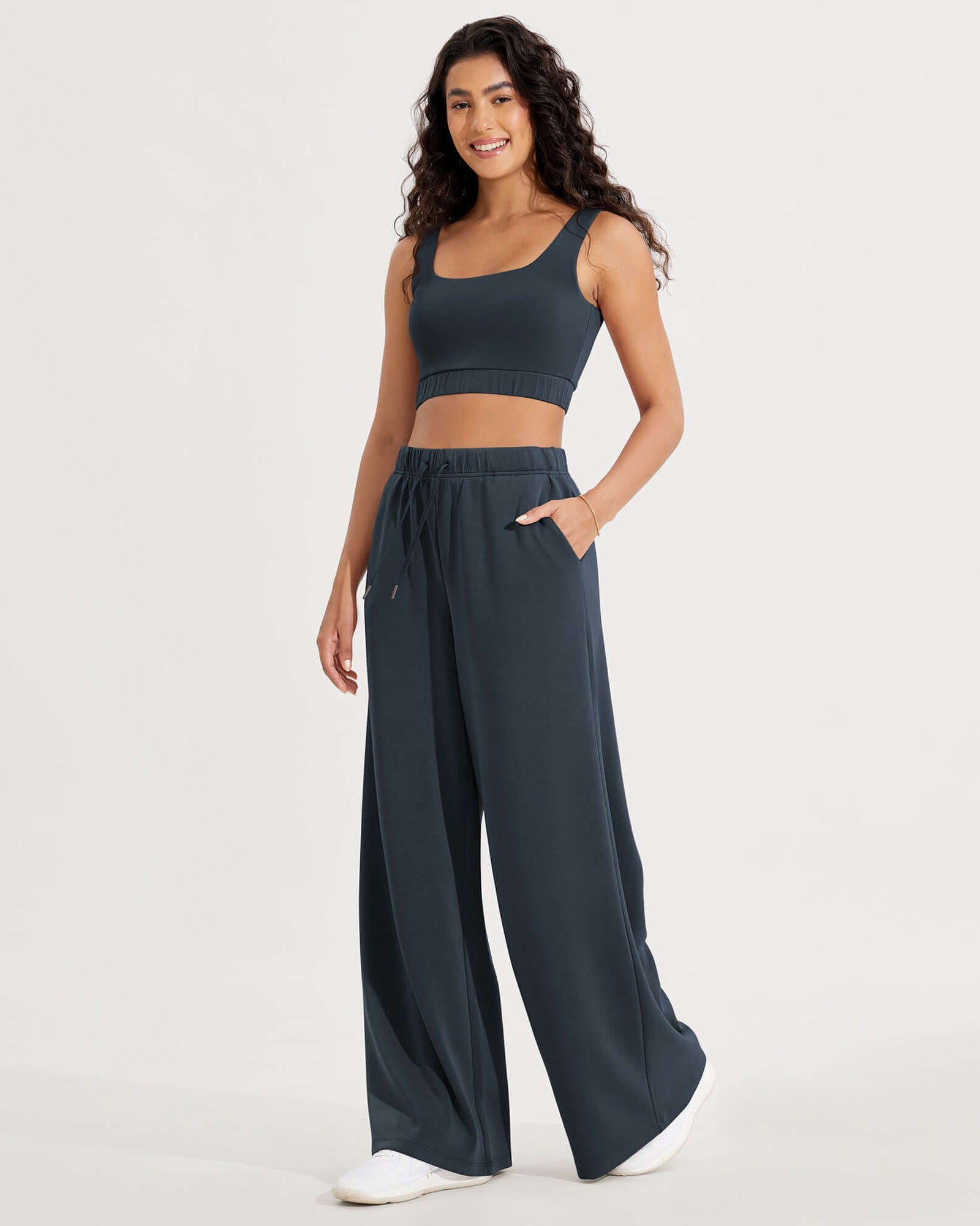 Modal Soft Drawstring High Waist Pull-On Casual Pants with Pockets - ododos
