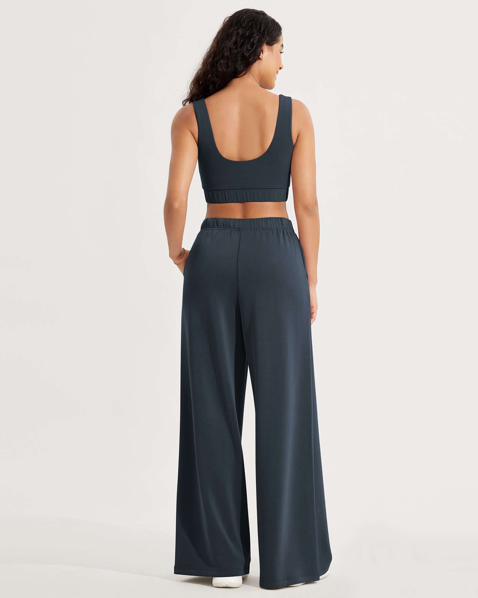 Modal Soft Drawstring High Waist Pull-On Casual Pants with Pockets - ododos