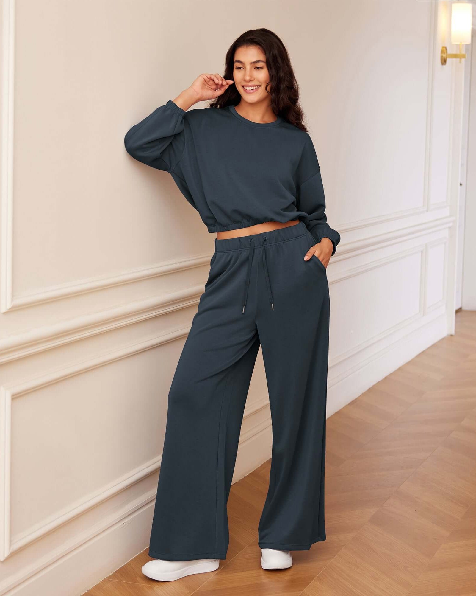 Modal Soft Drawstring High Waist Pull-On Casual Pants with Pockets - ododos