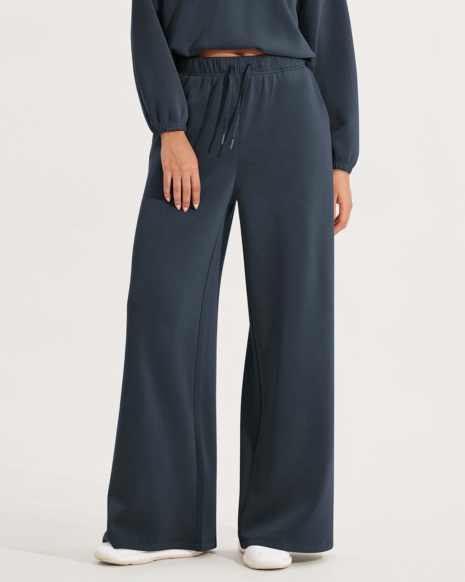 Modal Soft Drawstring High Waist Pull-On Casual Pants with Pockets Navy - ododos