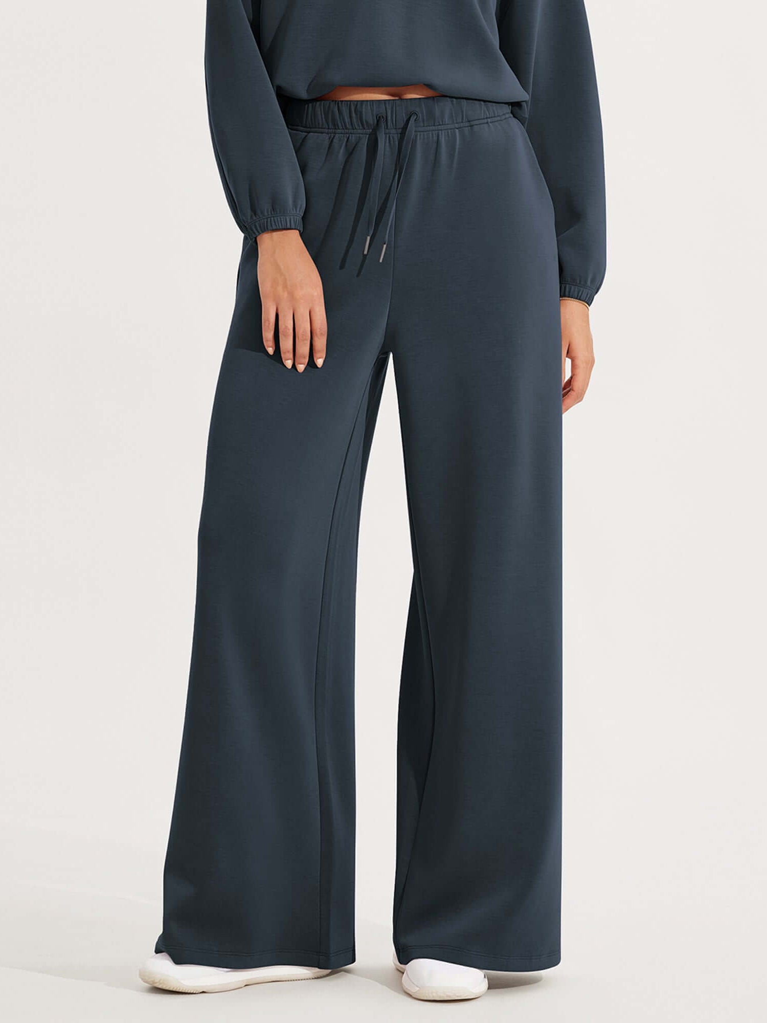 Modal Soft Drawstring High Waist Pull-On Casual Pants with Pockets Navy - ododos