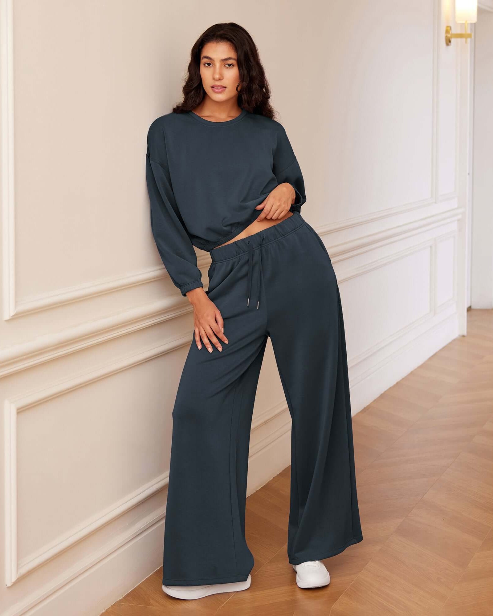 Modal Soft Drawstring High Waist Pull-On Casual Pants with Pockets - ododos