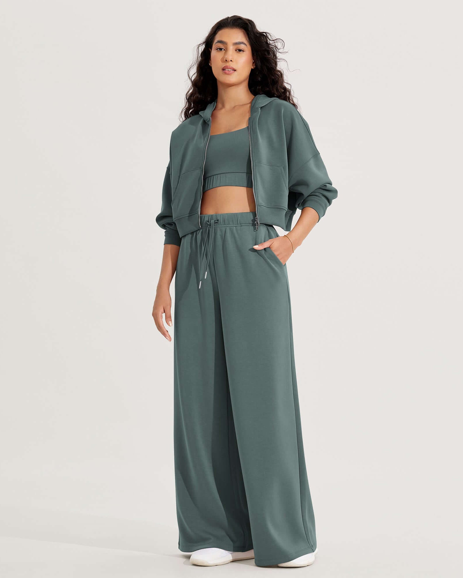 Modal Soft Drawstring High Waist Pull-On Casual Pants with Pockets - ododos