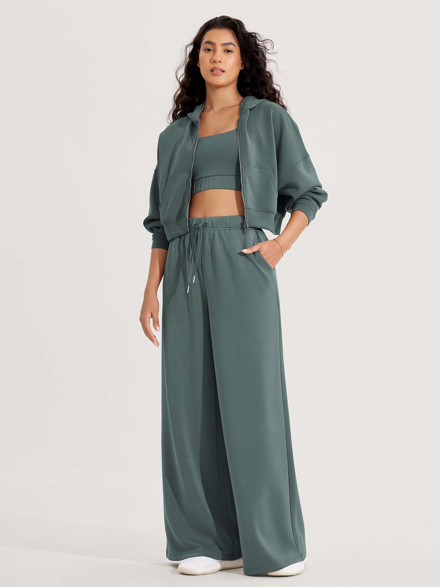 Modal Soft Drawstring High Waist Pull-On Casual Pants with Pockets - ododos