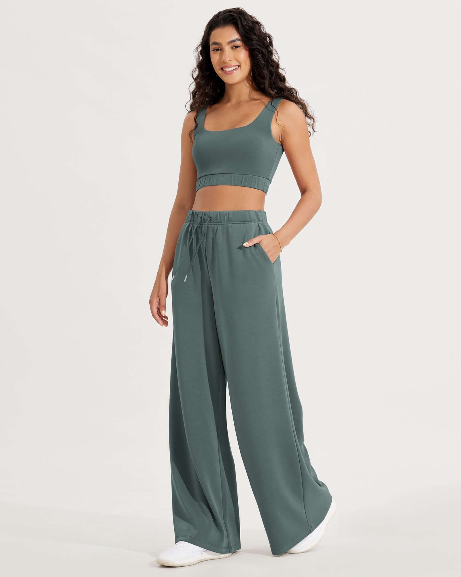 Modal Soft Drawstring High Waist Pull-On Casual Pants with Pockets - ododos