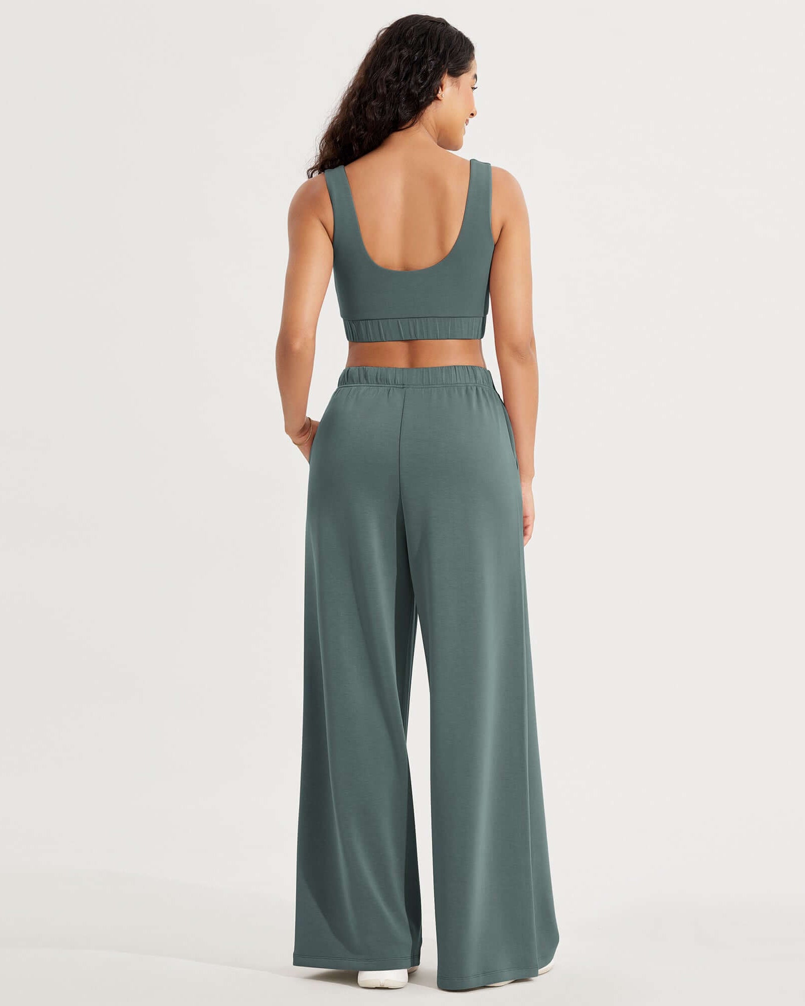 Modal Soft Drawstring High Waist Pull-On Casual Pants with Pockets - ododos