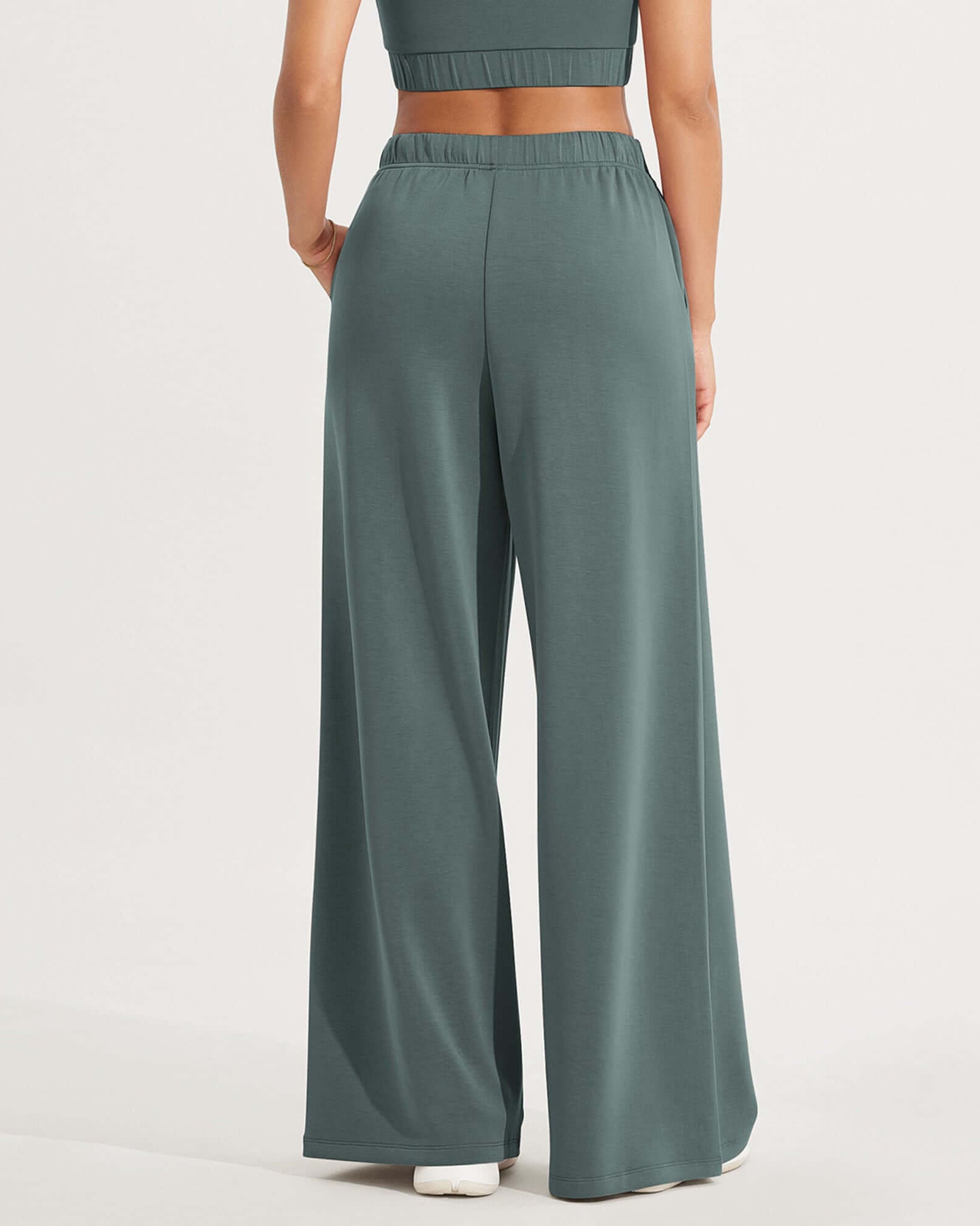 Modal Soft Drawstring High Waist Pull-On Casual Pants with Pockets - ododos