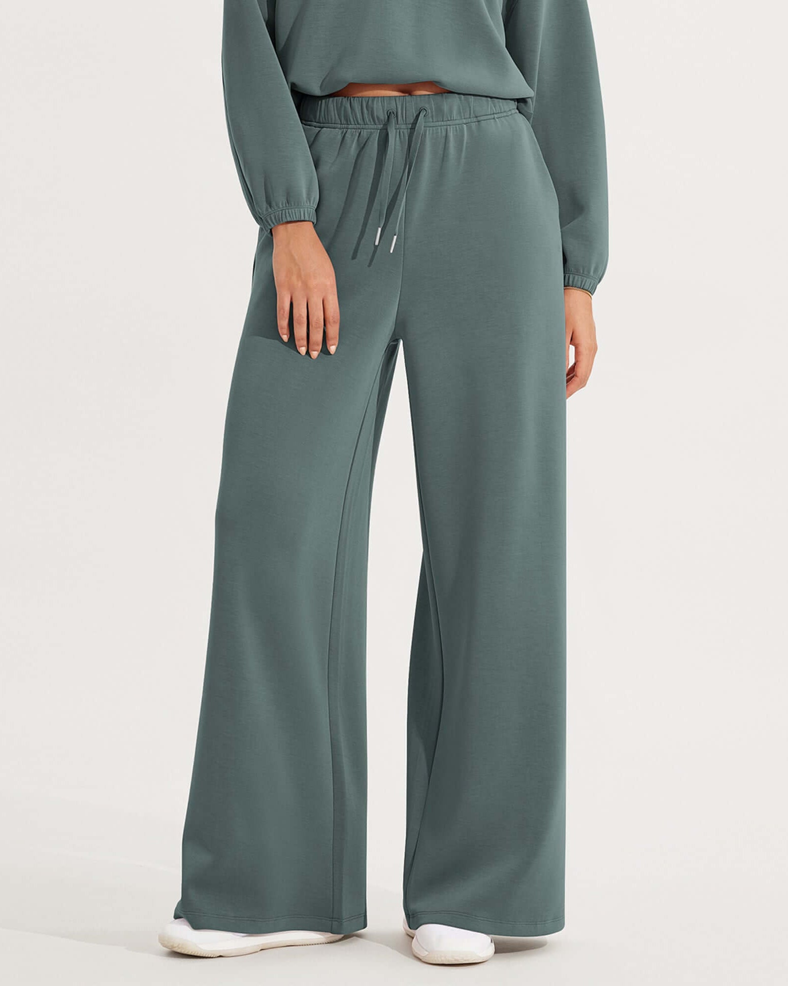 Modal Soft Drawstring High Waist Pull-On Casual Pants with Pockets Slate Green - ododos