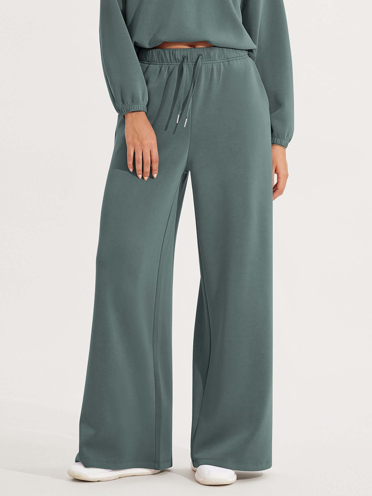 Modal Soft Drawstring High Waist Pull-On Casual Pants with Pockets Slate Green - ododos