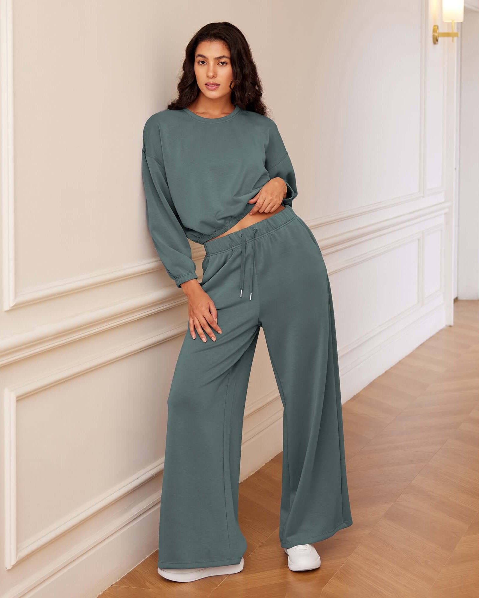 Modal Soft Drawstring High Waist Pull-On Casual Pants with Pockets - ododos