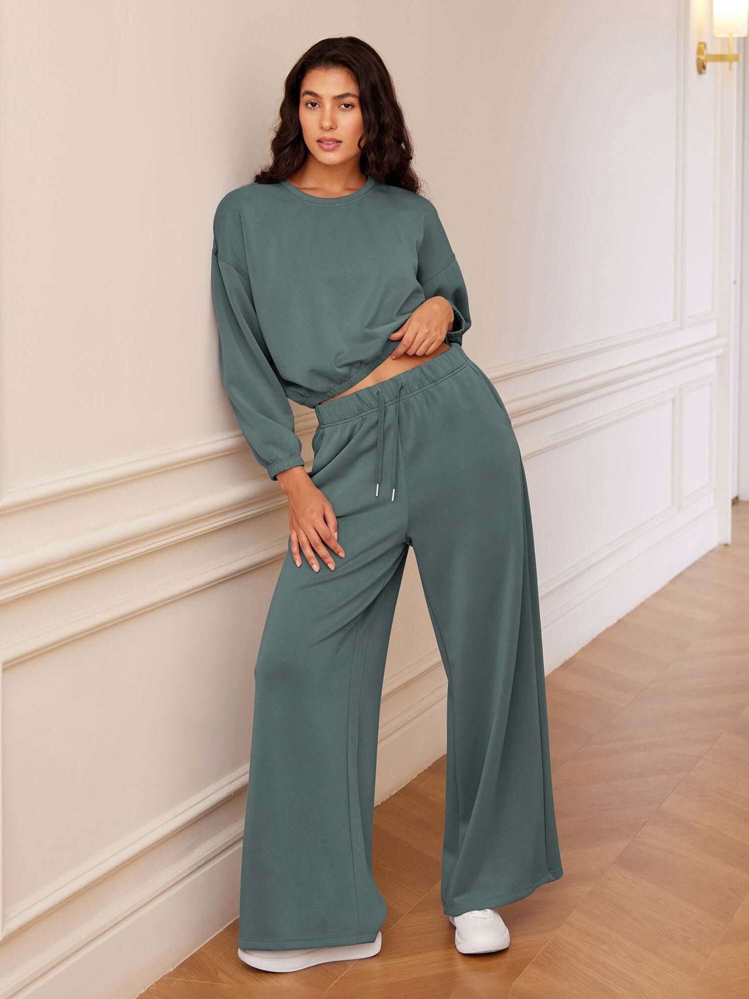 Modal Soft Drawstring High Waist Pull-On Casual Pants with Pockets - ododos