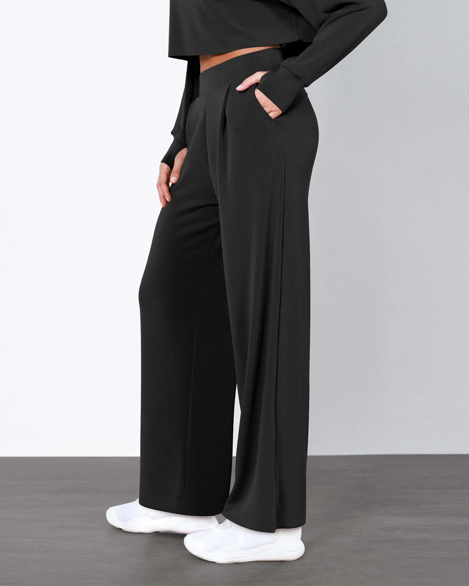 Modal Soft High Waist Wide Leg Casual Pants with Pockets - ododos