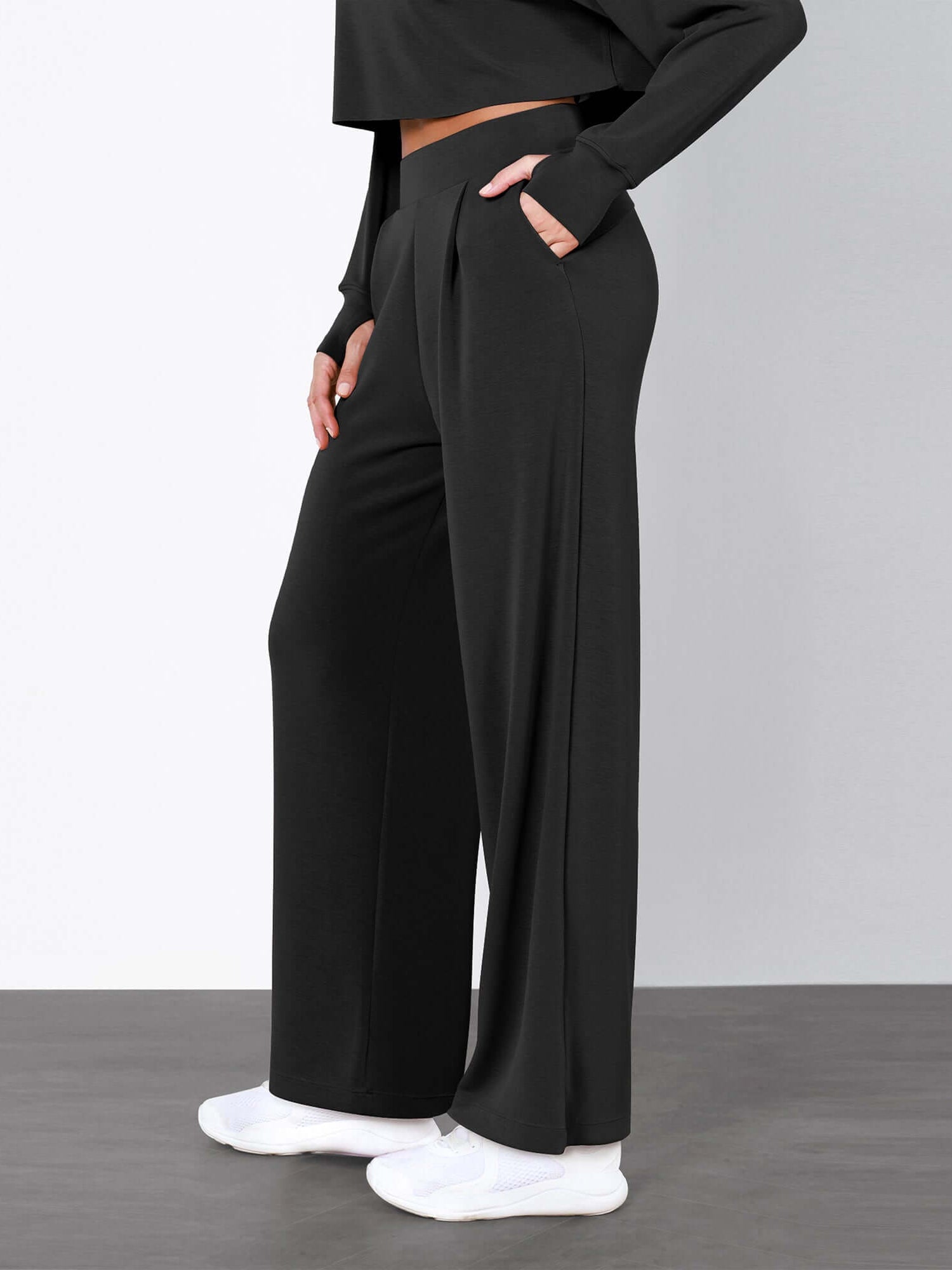 Modal Soft High Waist Wide Leg Casual Pants with Pockets - ododos