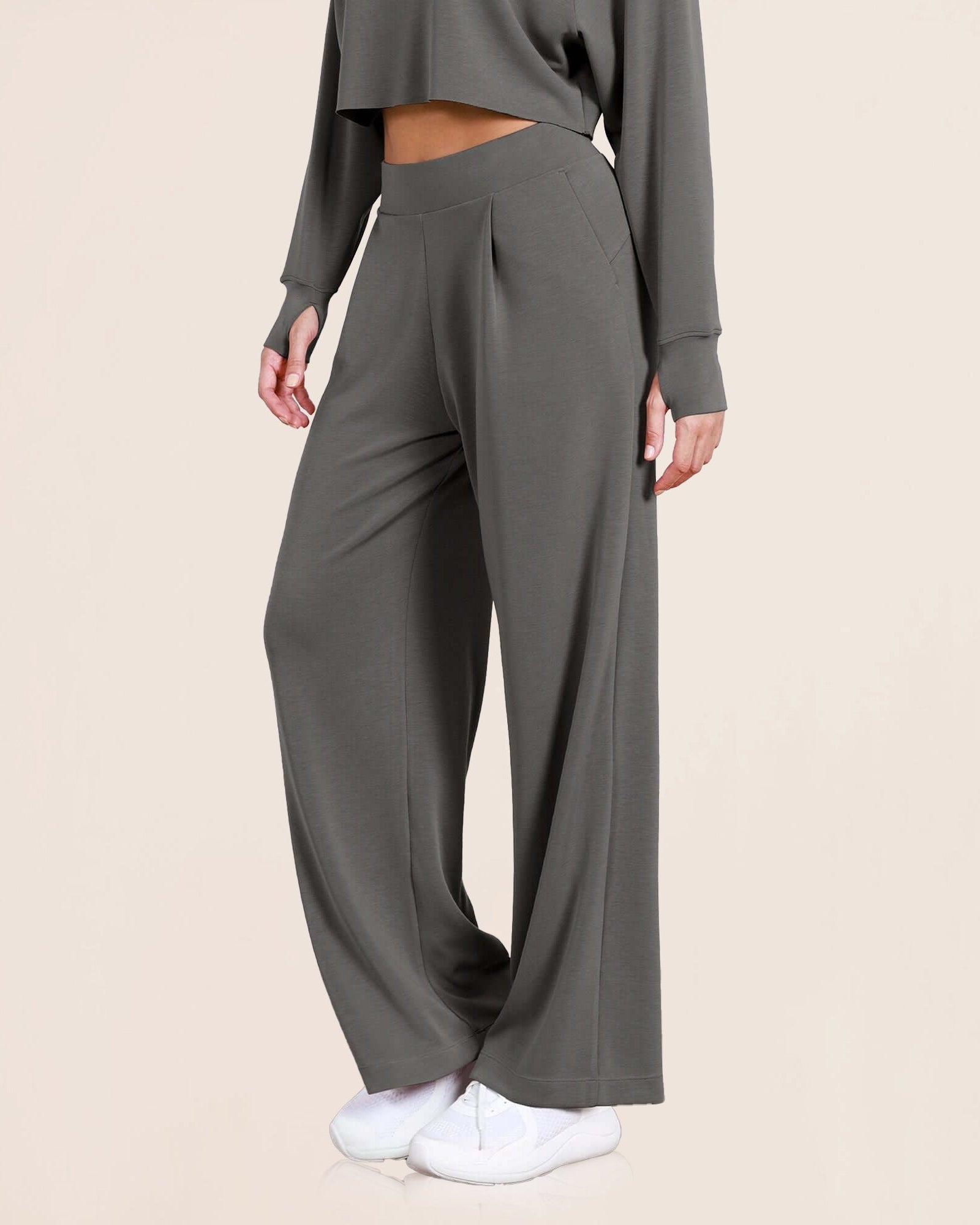 Modal Soft High Waist Wide Leg Casual Pants with Pockets - ododos