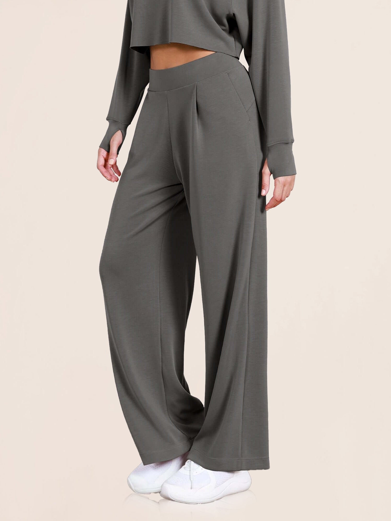 Modal Soft High Waist Wide Leg Casual Pants with Pockets - ododos