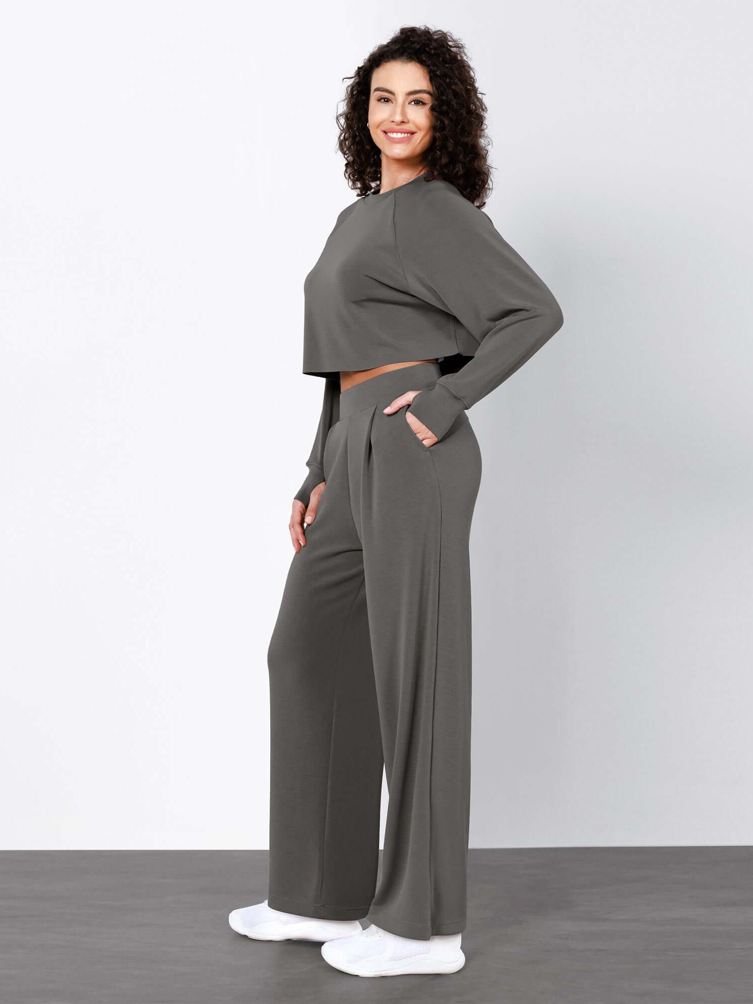 Modal Soft High Waist Wide Leg Casual Pants with Pockets - ododos