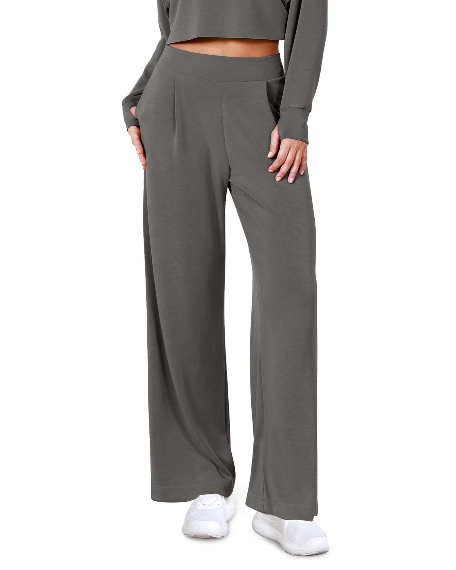 Modal Soft High Waist Wide Leg Casual Pants with Pockets - ododos