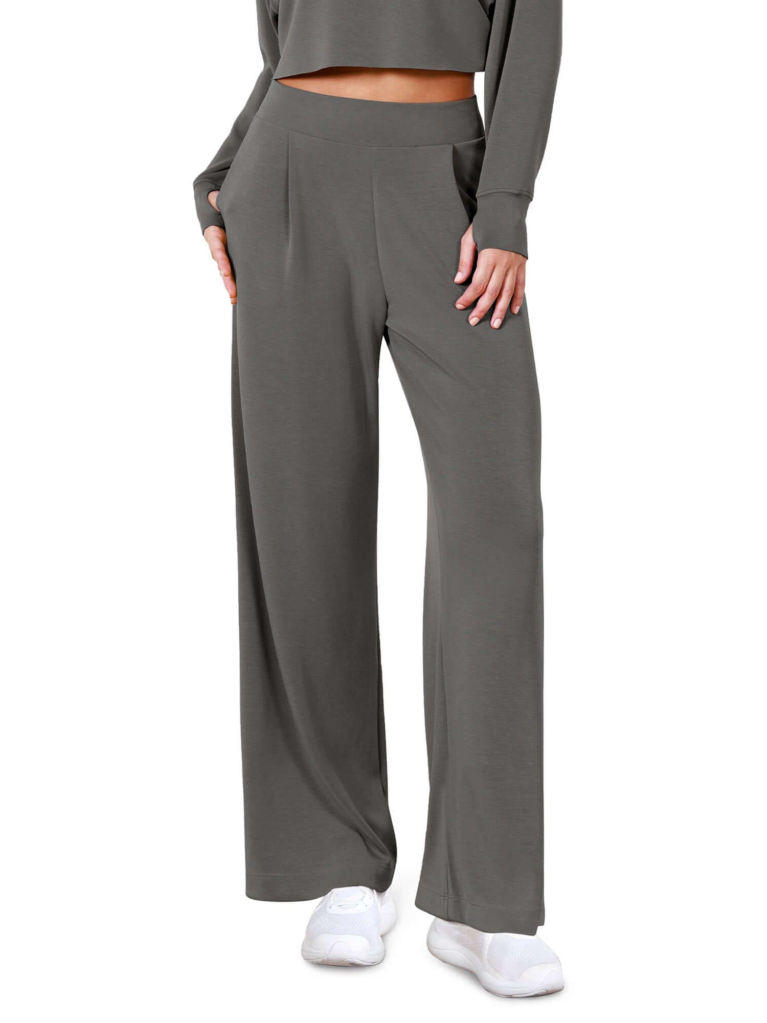 Modal Soft High Waist Wide Leg Casual Pants with Pockets - ododos