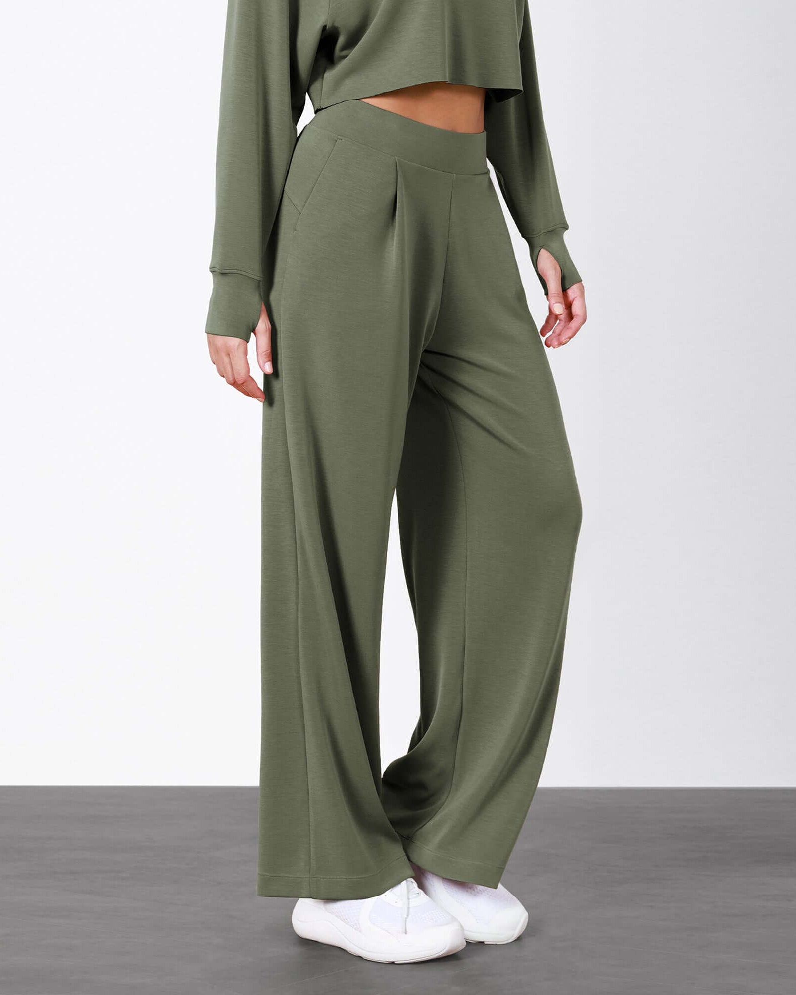 Modal Soft High Waist Wide Leg Casual Pants with Pockets - ododos