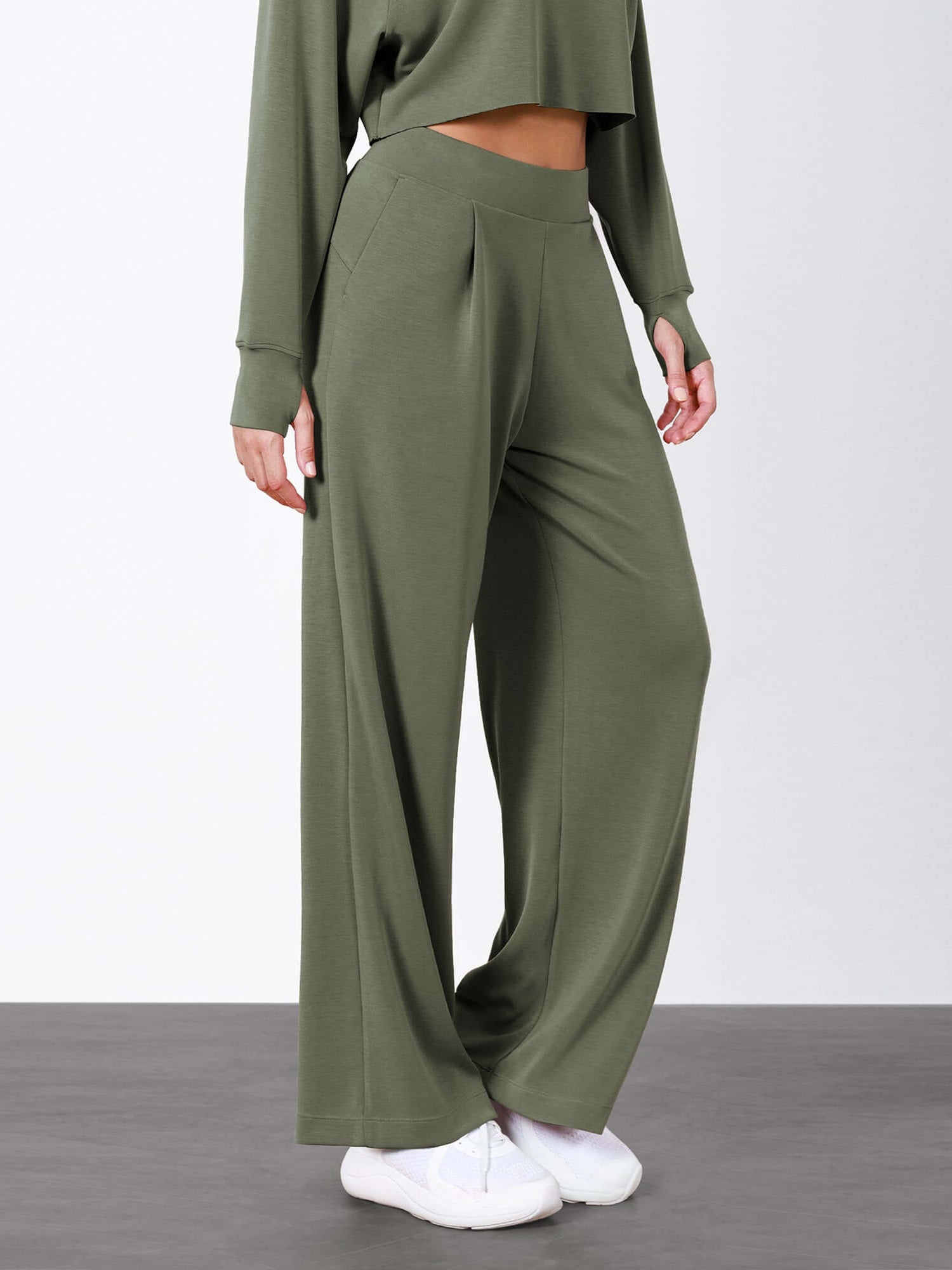 Modal Soft High Waist Wide Leg Casual Pants with Pockets - ododos